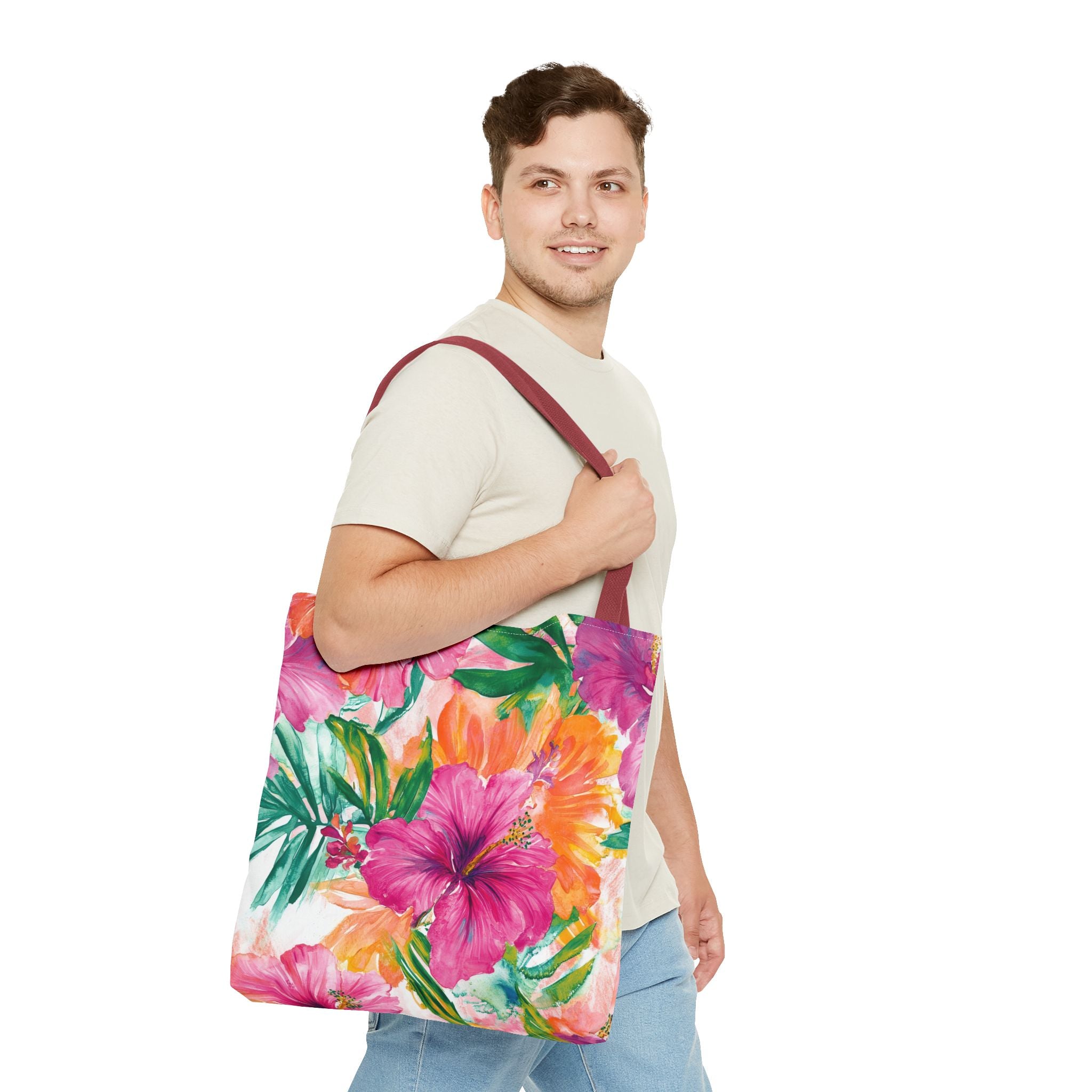Pink Torpical Floral Tote Bag | Perfect for Beach Days, Shopping, or Gifts | Eco-Friendly, Lightweight, Summer Vibes, Travel Essential