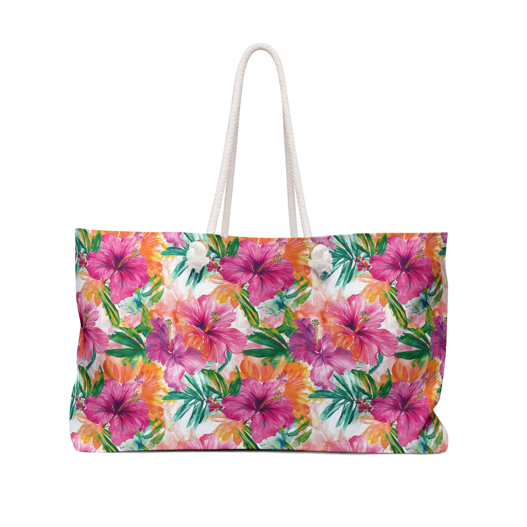 Pink Tropical Floral Weekender Tote Bag, Beach Bag, Beach Tote, Large tote bag, Vacation Bag, Bridesmaid Gift