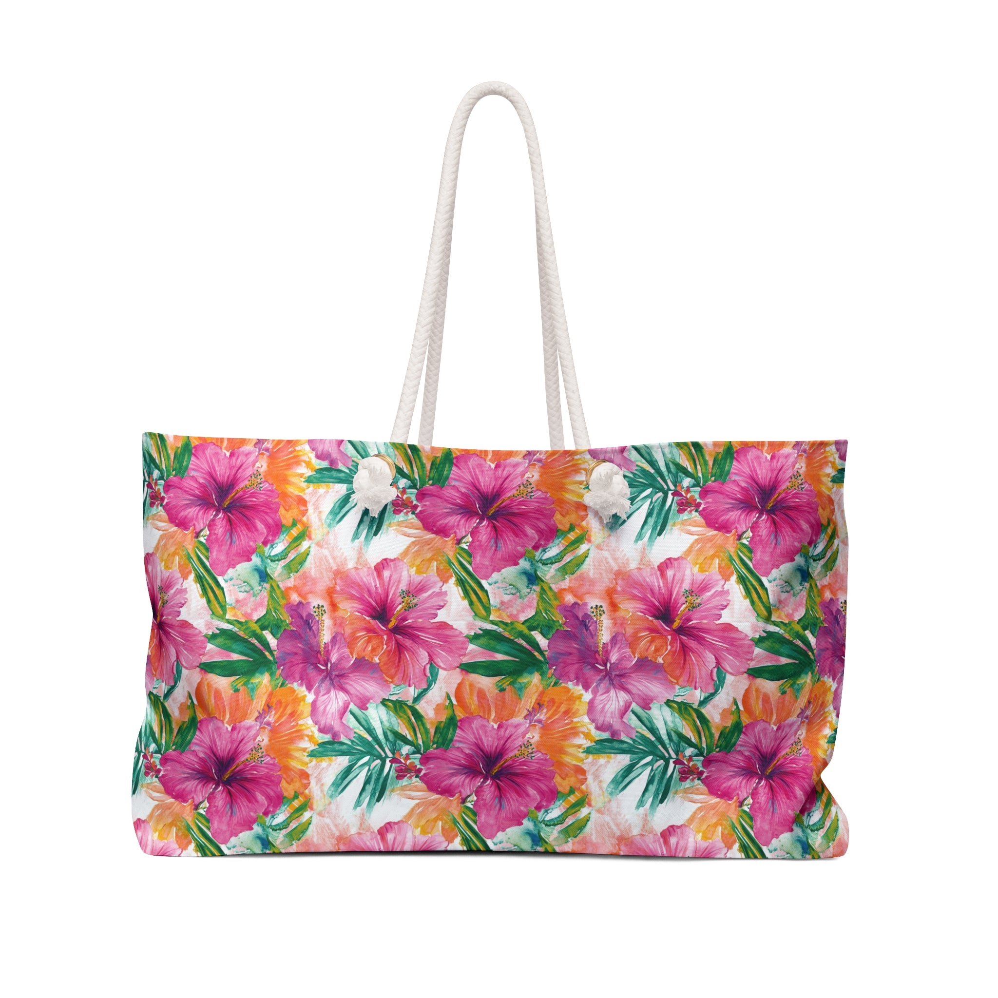 Pink Tropical Floral Weekender Tote Bag, Beach Bag, Beach Tote, Large tote bag, Vacation Bag, Bridesmaid Gift