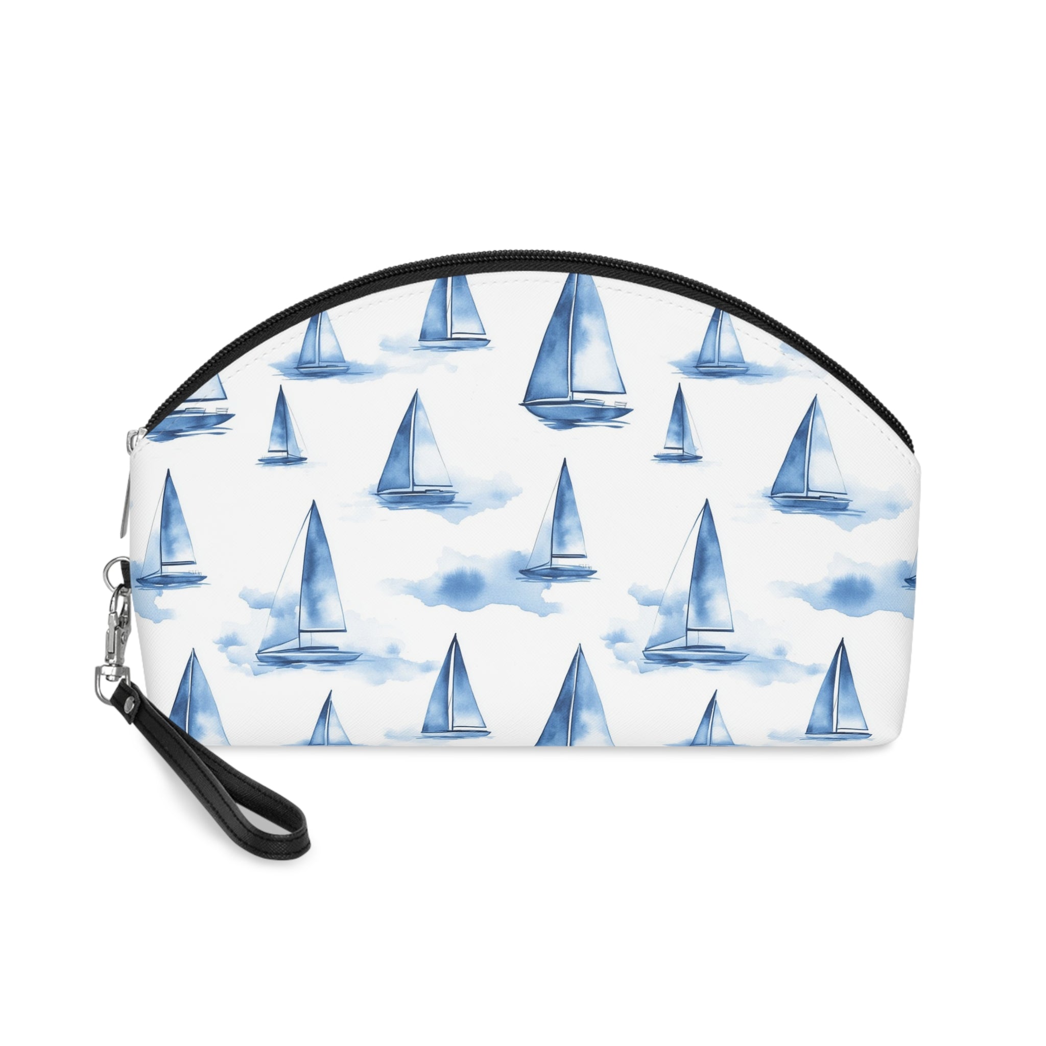 Blue Sailboat Makeup Bag,  PU Faux Leather Makeup Bag, Travel Makeup kit, Vacation Makeup bag, Bridesmaid Gift, Makeup Organizer