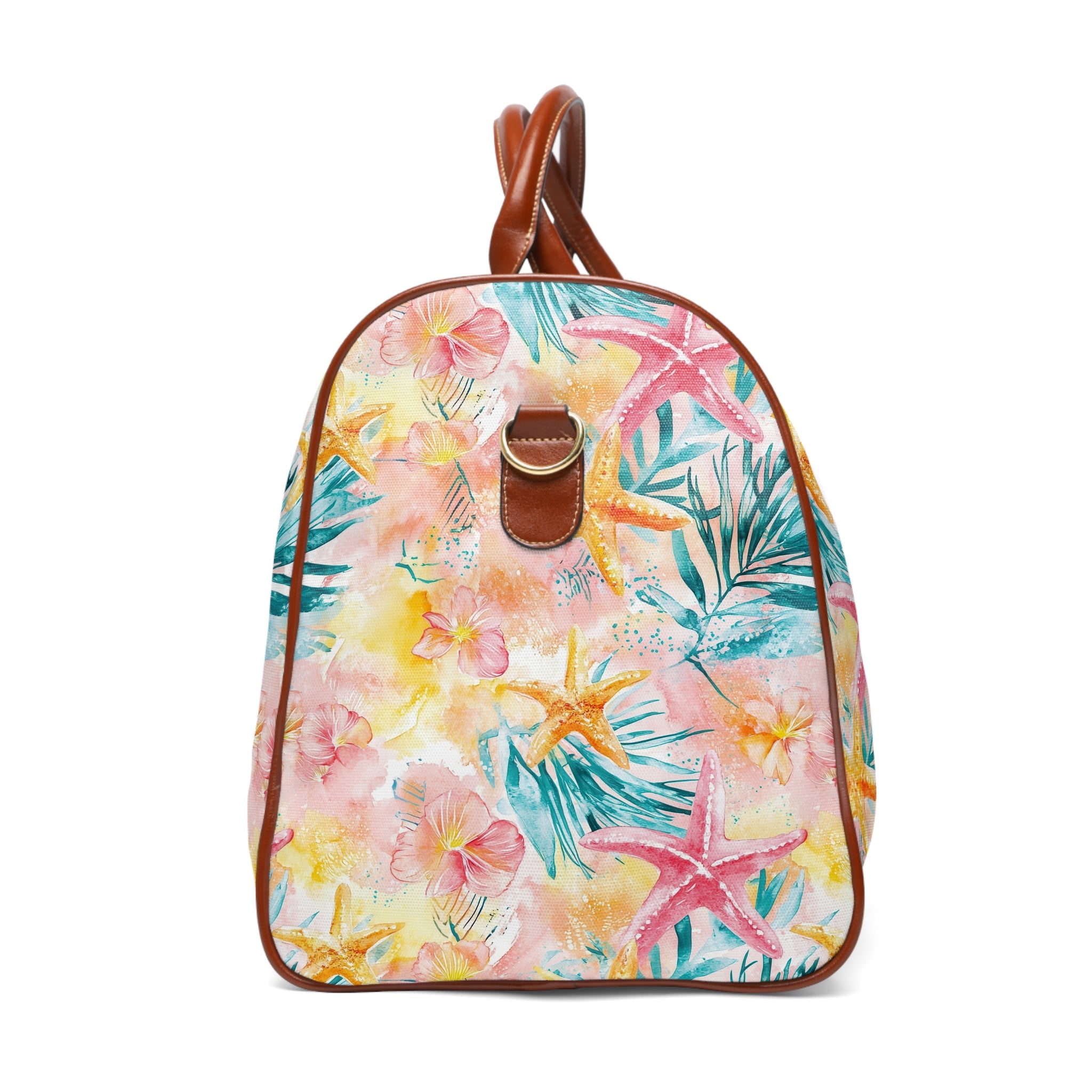 Pink Tropical Starfish- Stylish Waterproof Travel Bag, Beach Bag, Gym Tote, Weekend Getaway Bag, Floral Luggage, Perfect for Summer Adventures