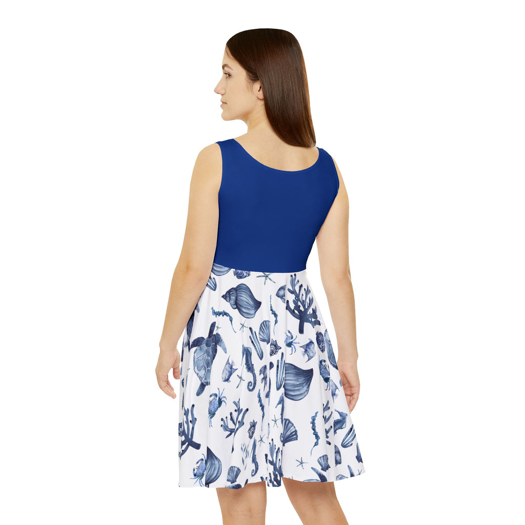 Deep Blue Sea Nautical-Themed Women's Skater Dress, Ocean-Inspired Fashion, Summer Dress, Beach Outfit, Vacation Wear, Mermaid Style