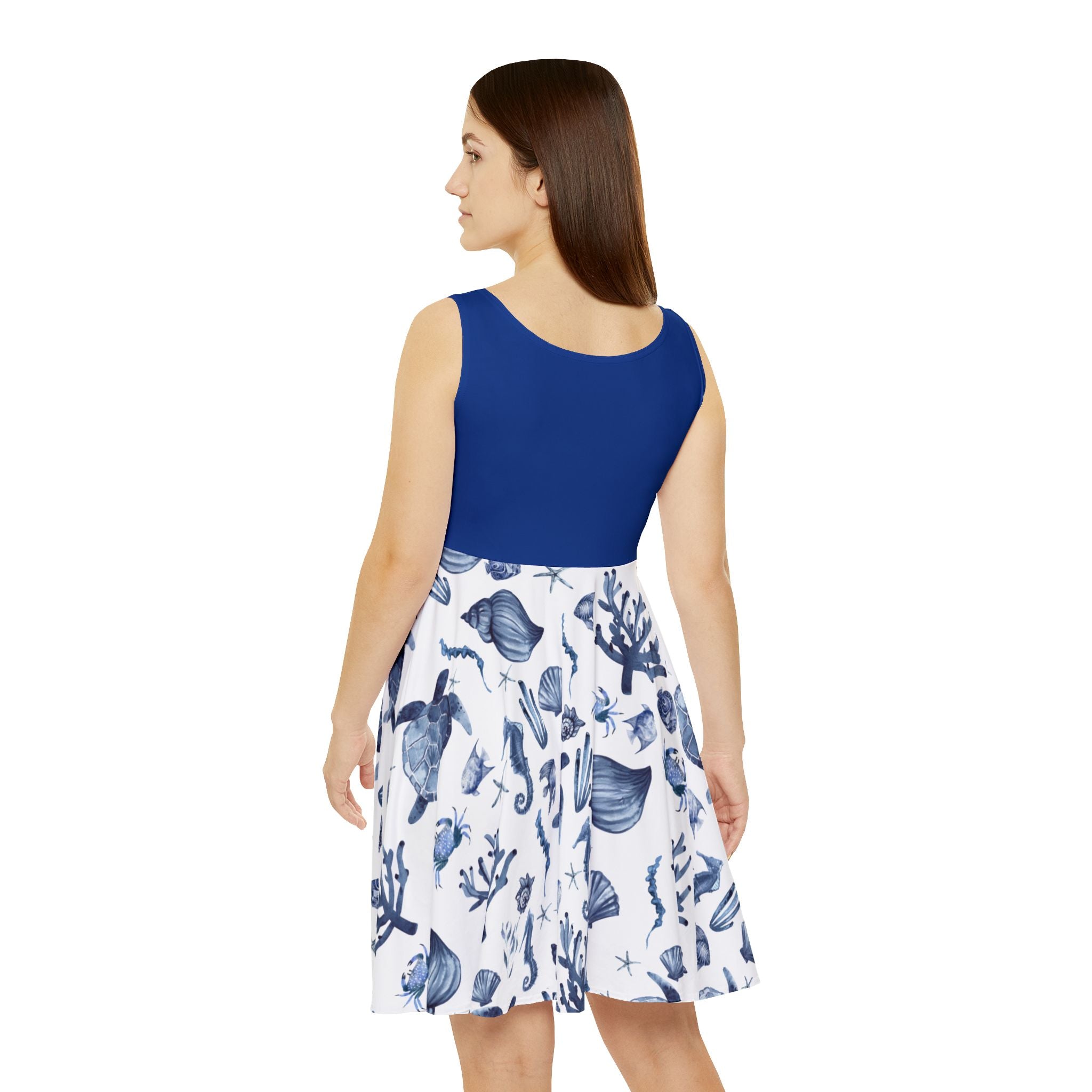 Deep Blue Sea Nautical-Themed Women's Skater Dress, Ocean-Inspired Fashion, Summer Dress, Beach Outfit, Vacation Wear, Mermaid Style