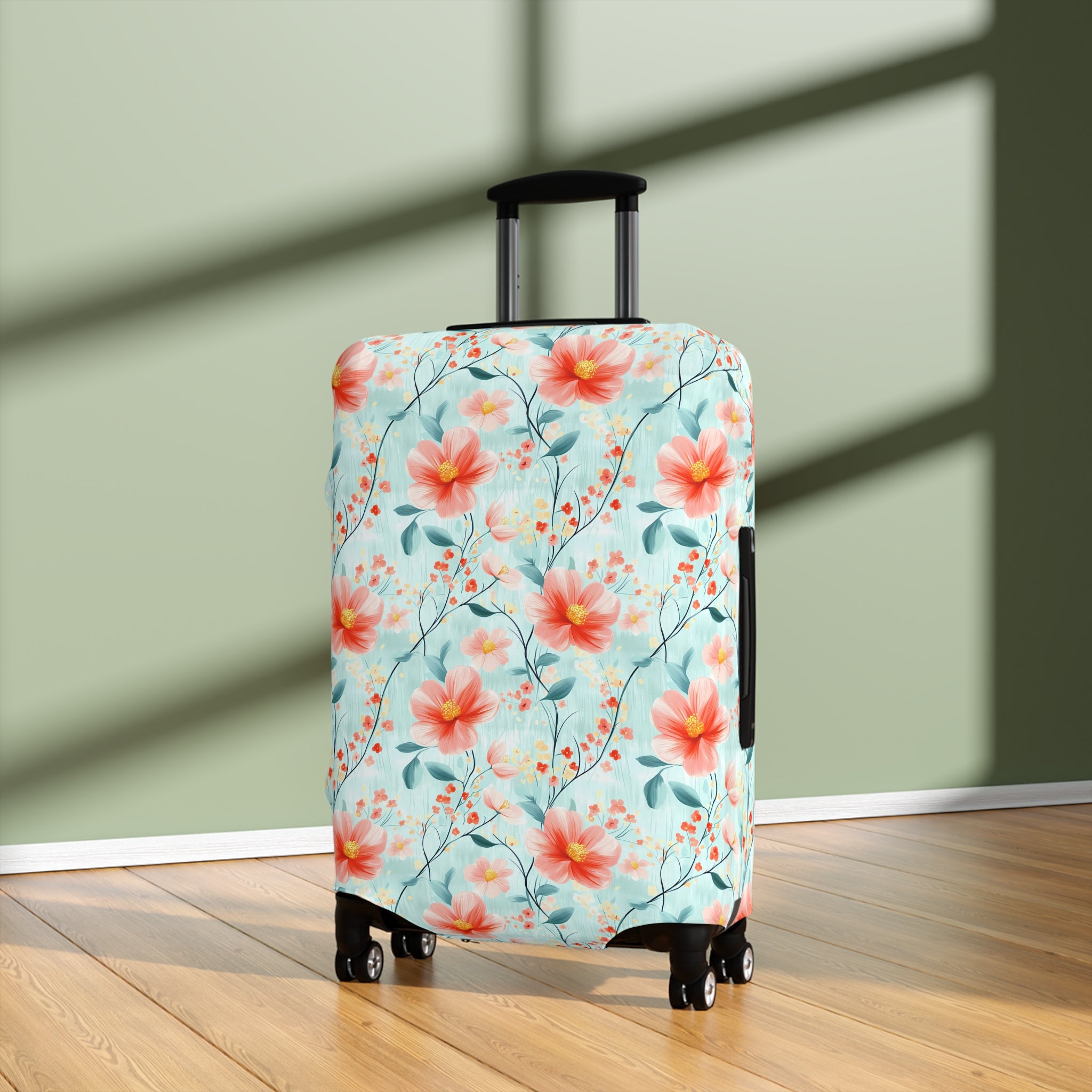 Teal Daisy - Floral Luggage Cover - Travel Accessory for Adventurers, Vacationers & Gift Seekers, Floral Pattern, Travel Essentials, Summer Trips