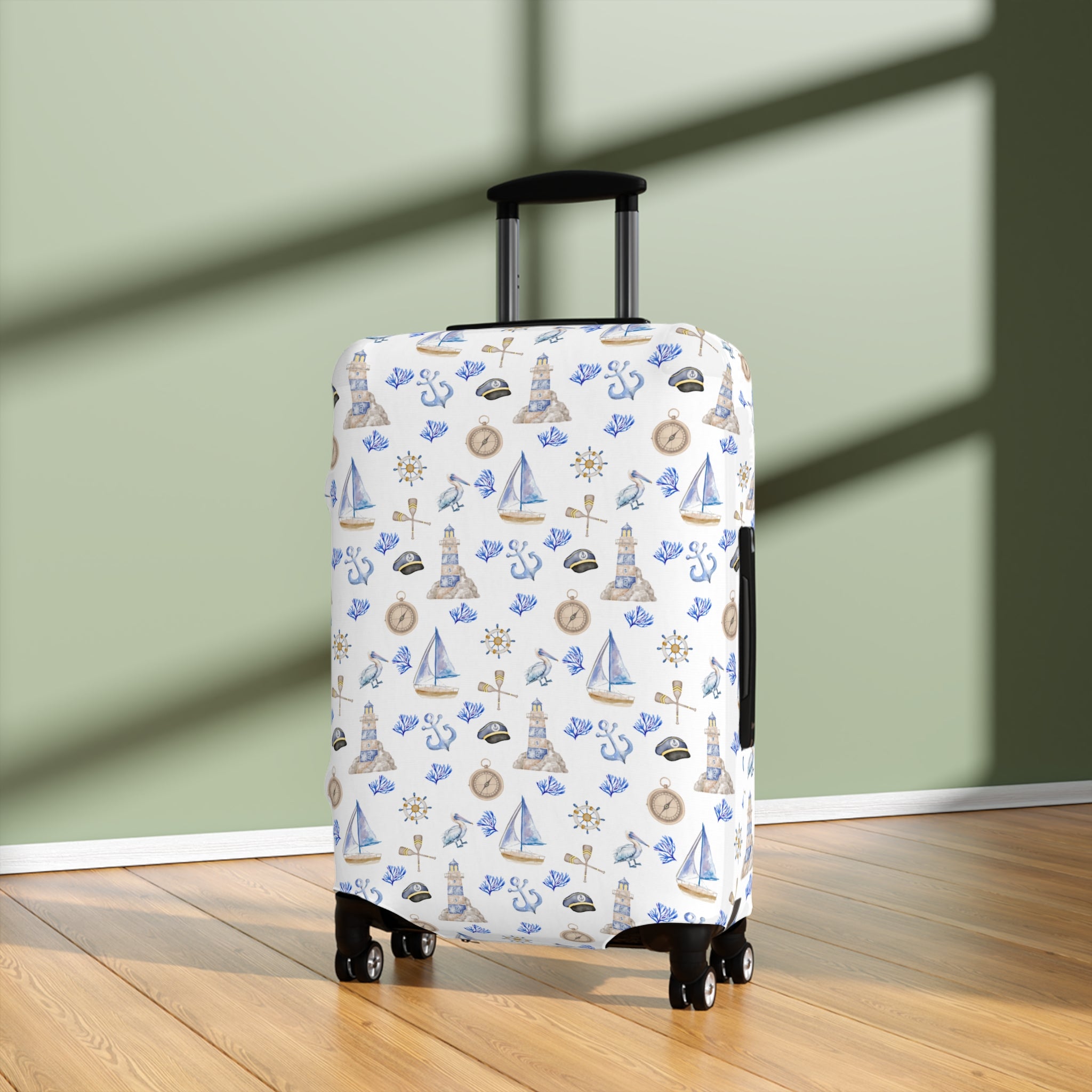 Sail Away - Nautical Luggage Cover, Travel Accessory, Beach Vacation Gear, Suitcase Protector, Gift for Travelers, Sailor Theme