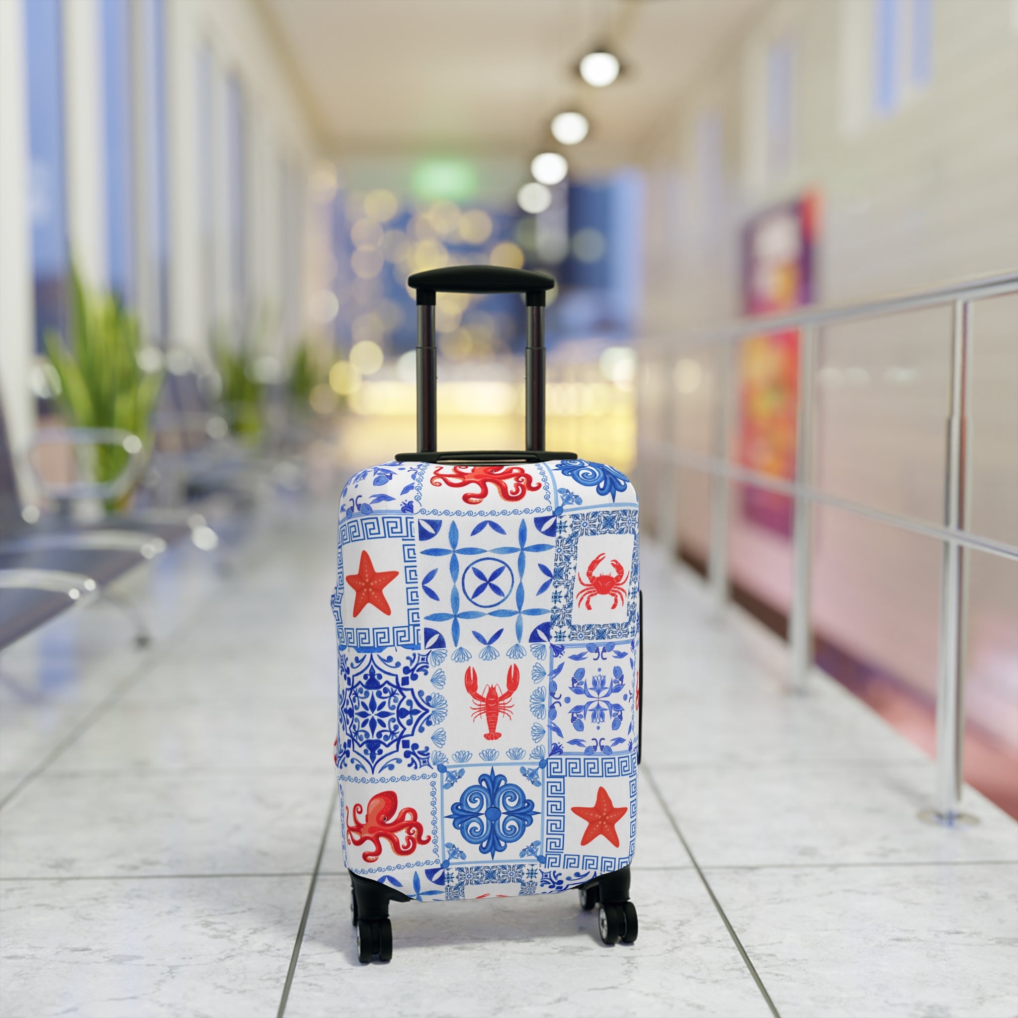Greek Sea - Stylish Luggage Cover with Nautical Patterns, Travel Accessory, Suitcase Protector, Beach Vacation Gear, Lobster Design