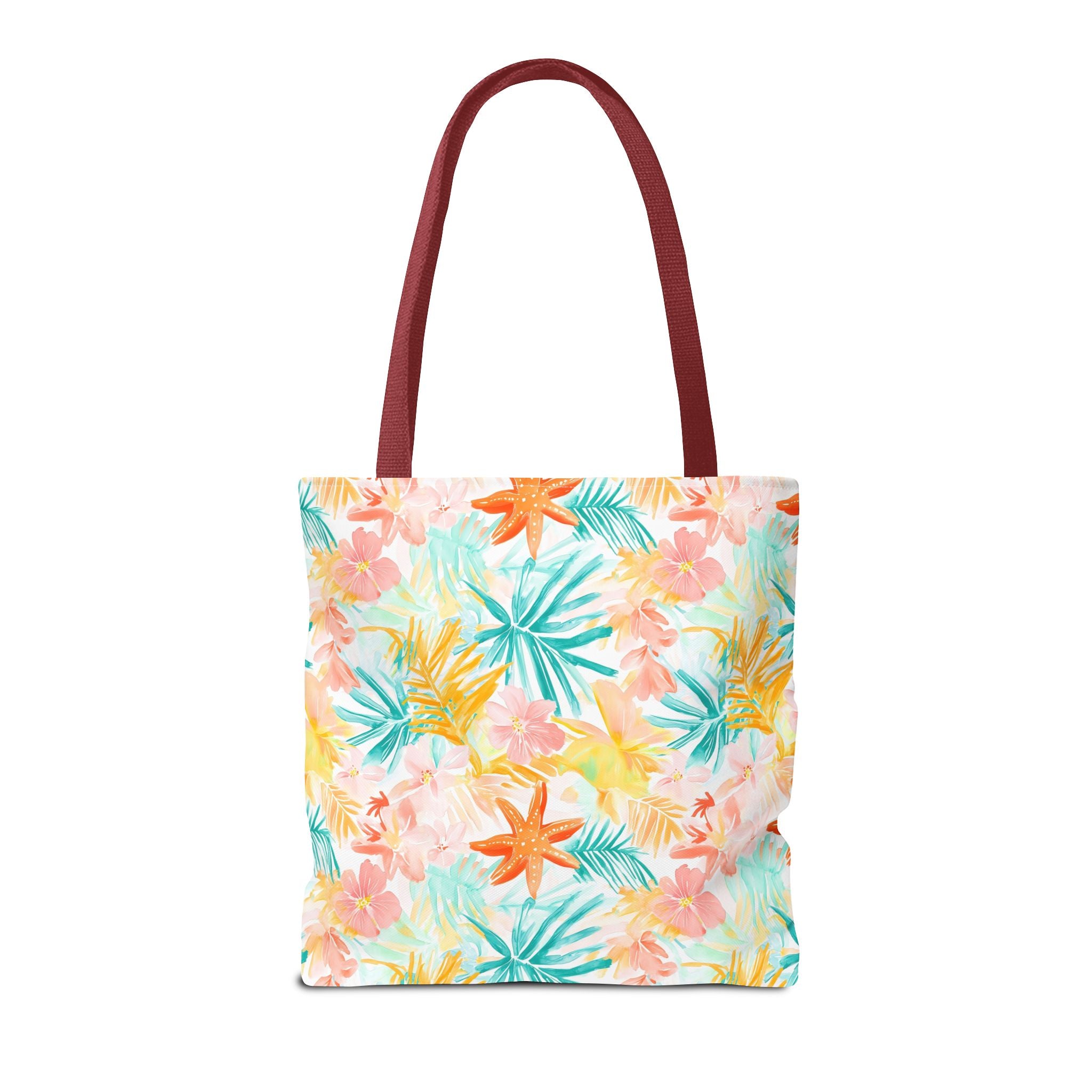 Tropical Starfish- Floral Tote Bag, Summer Beach Bag, Eco-Friendly Shopping Tote, Reusable Grocery Bag, Gift for Her