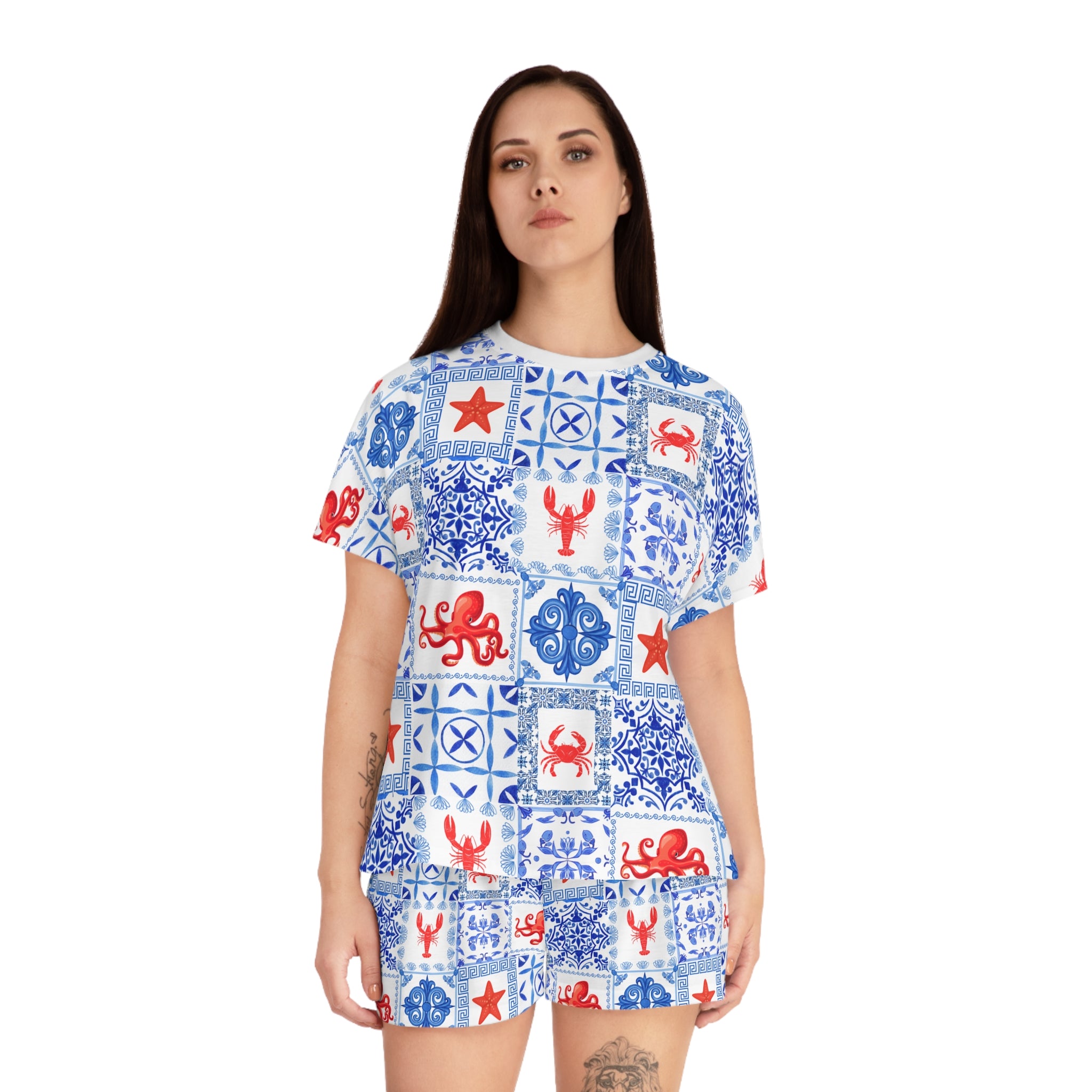 Geek Sea- Nautical Women's Pajama Set, Short Sleepwear, Lounge Outfit, Ocean-Themed PJs, Mermaid Gift, Relaxation Ensemble, Coastal Style