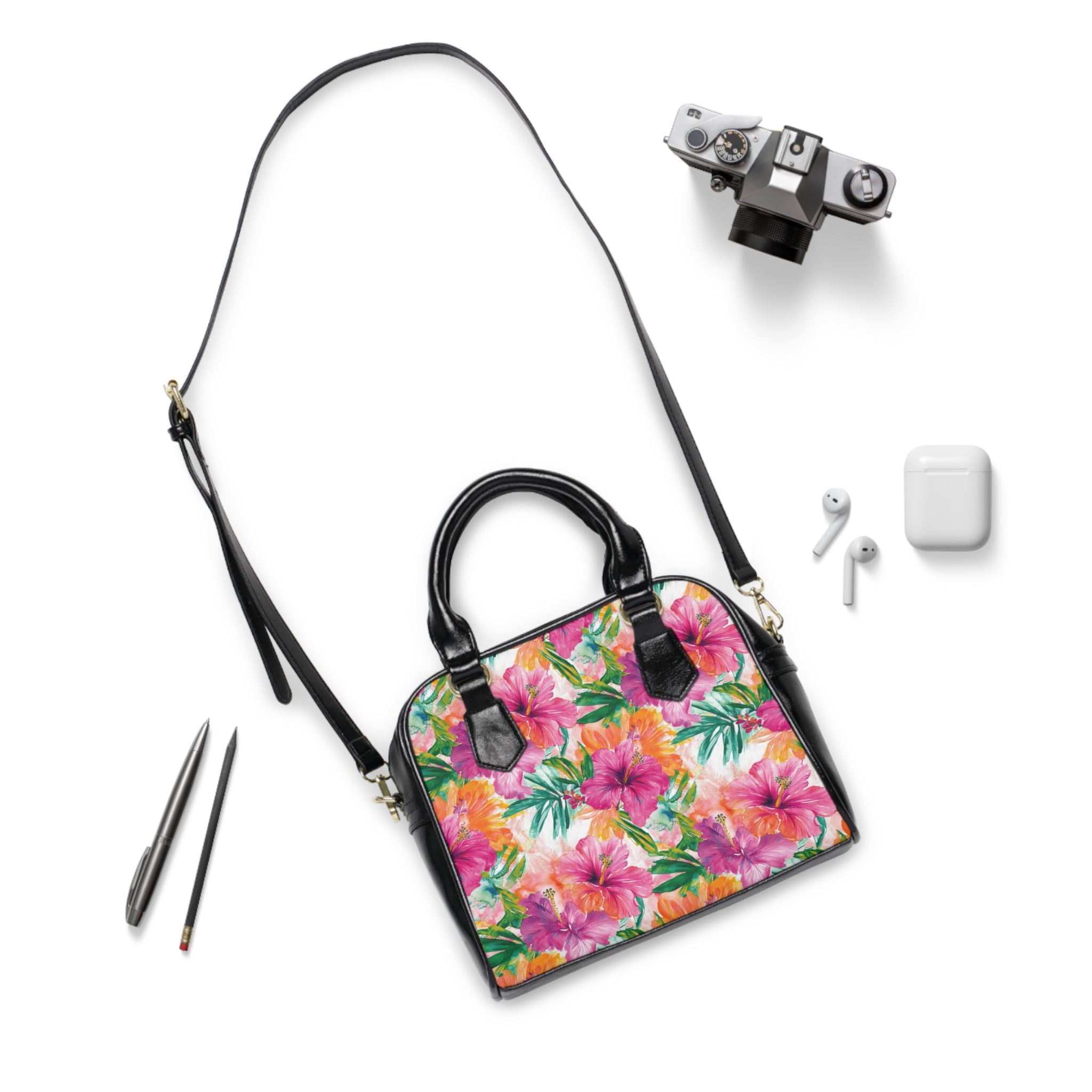 Pink Tropical Floral- Shoulder Handbag | Chic Everyday Tote, Gift for Her, Beach Bag, Summer Style, Floral Print Purse
