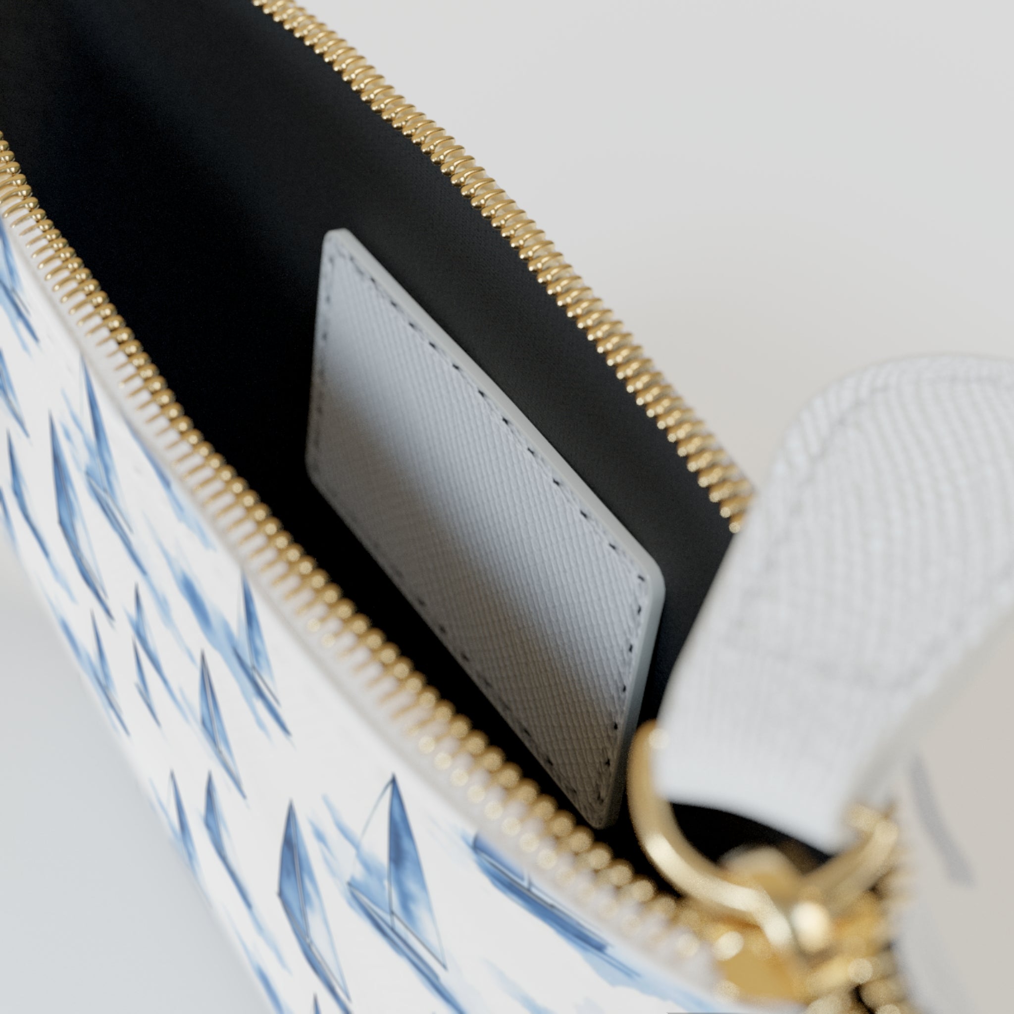 Blue Sailboat  Mini Vegan Leather Clutch Bag, Beach Accessory, Travel Cosmetic Pouch, Gift for Sailors, Marine Themed Handbag