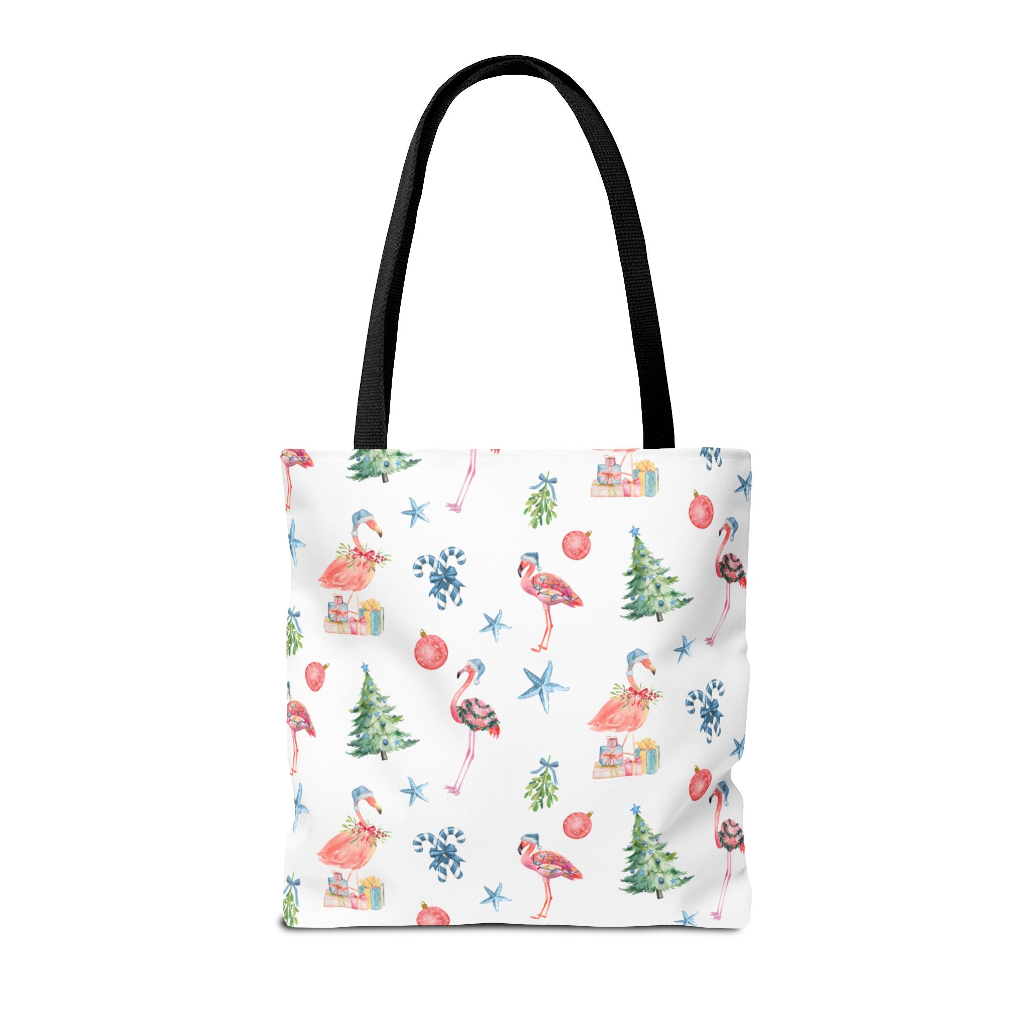 Christmas Flamingo Tote Bag, Holiday Gift, Summer Vibes, Beach Bag, Floral Shopper, Eco-Friendly，Gift Bag, Christmas Tote