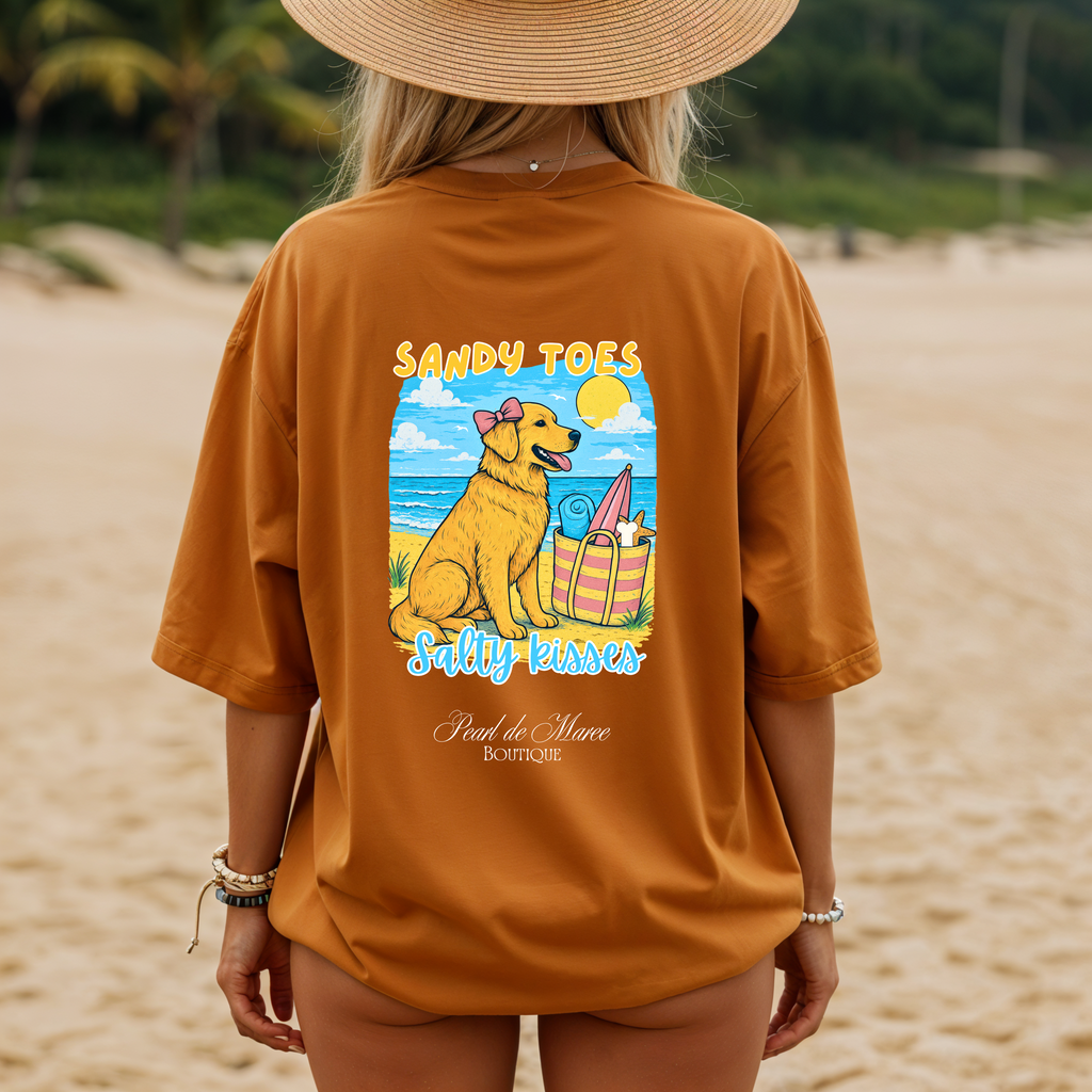 Sandy Toes and Salty Kisses Tee, Summer Shirt, Gift For Women, Golden Retriever, Summer Women Shirt