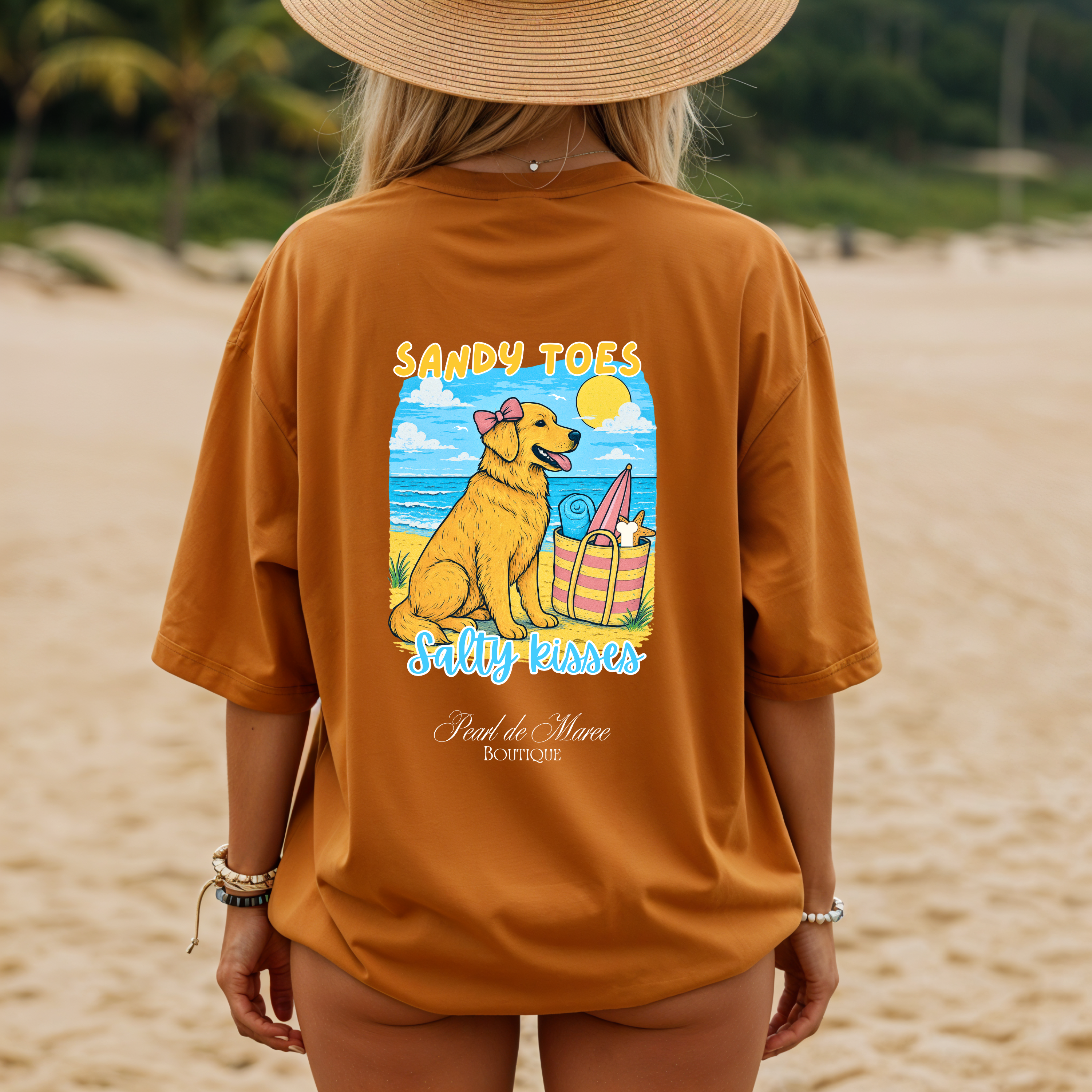 Sandy Toes and Salty Kisses Tee, Summer Shirt, Gift For Women, Golden Retriever, Summer Women Shirt
