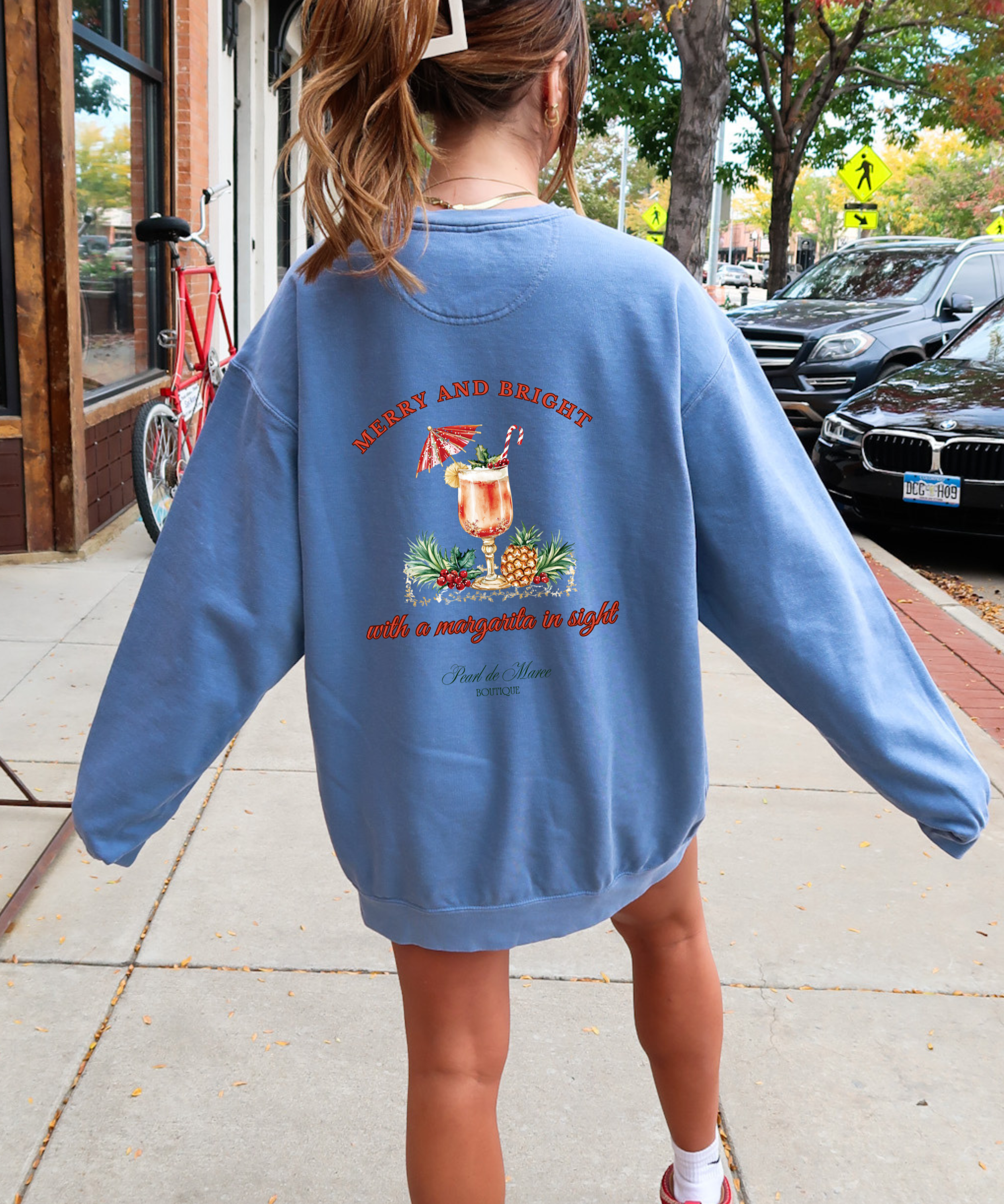 Merry and Bright with a margarita in sight Christmas sweater, Tropical Christmas Sweater, Beach Christmas Sweater, Gift for her Winter top.