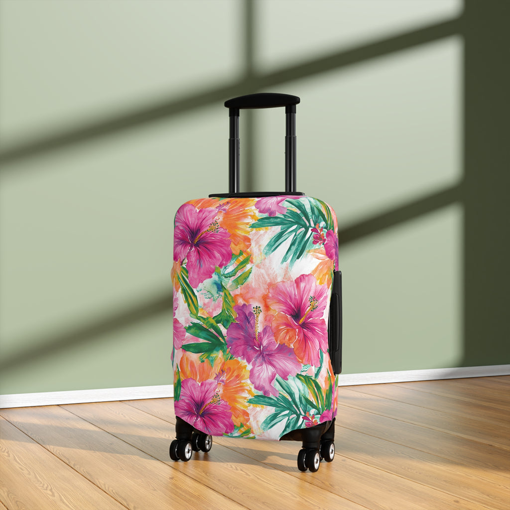 Pink Tropical Floral Luggage Cover - Travel Accessory for Stylish Vacationers, Perfect Gift for Travelers, Summer Escapes, Beach Getaways, [...]