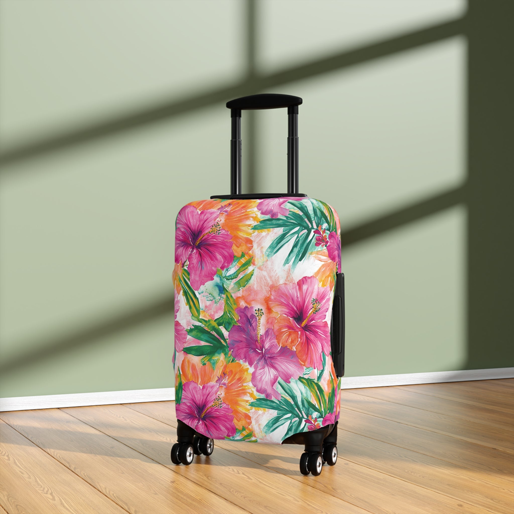 Pink Tropical Floral Luggage Cover - Travel Accessory for Stylish Vacationers, Perfect Gift for Travelers, Summer Escapes, Beach Getaways, [...]