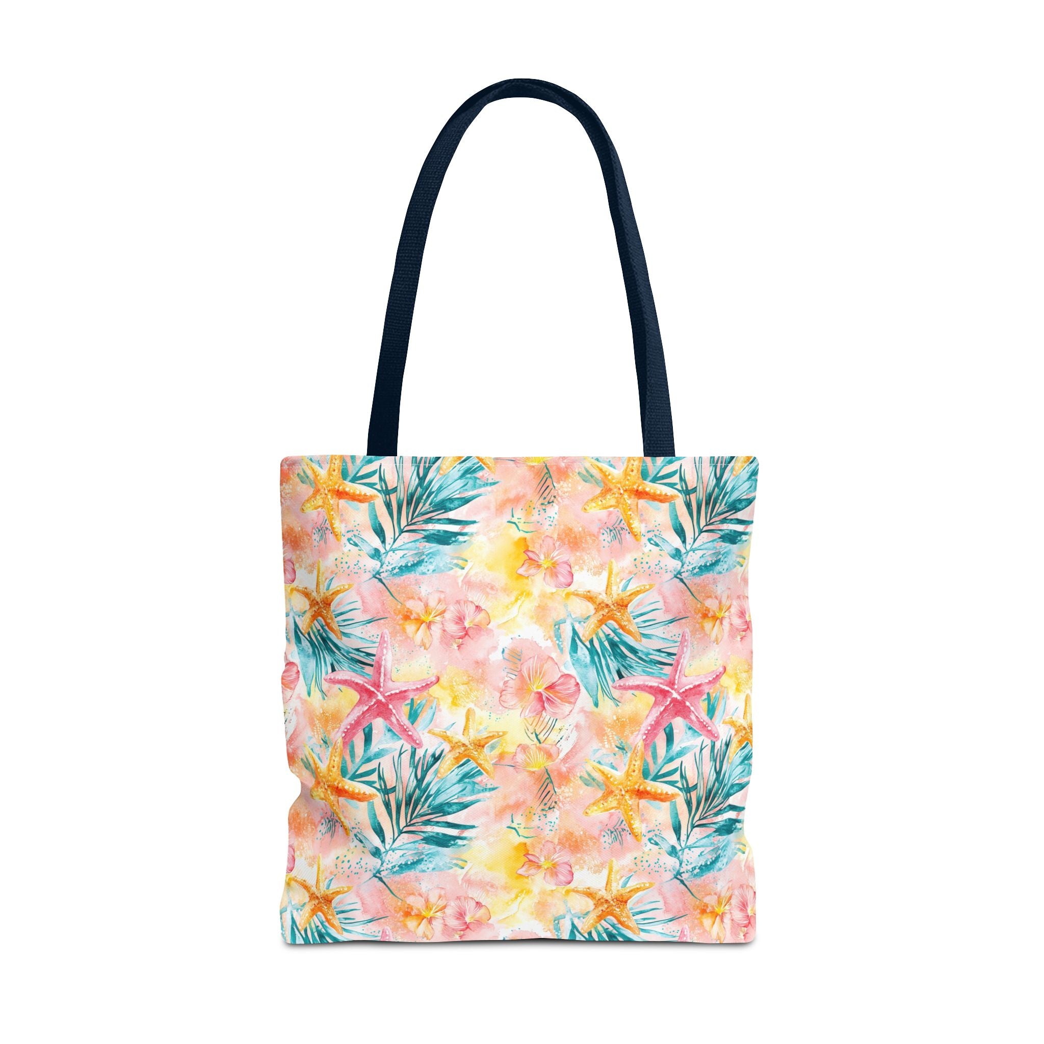 Pink tropical Starfish Tote Bag - Tropical Floral Print, Beach Essentials, Eco-Friendly, Gift for Her, Summer Vibes, Shopping Companion