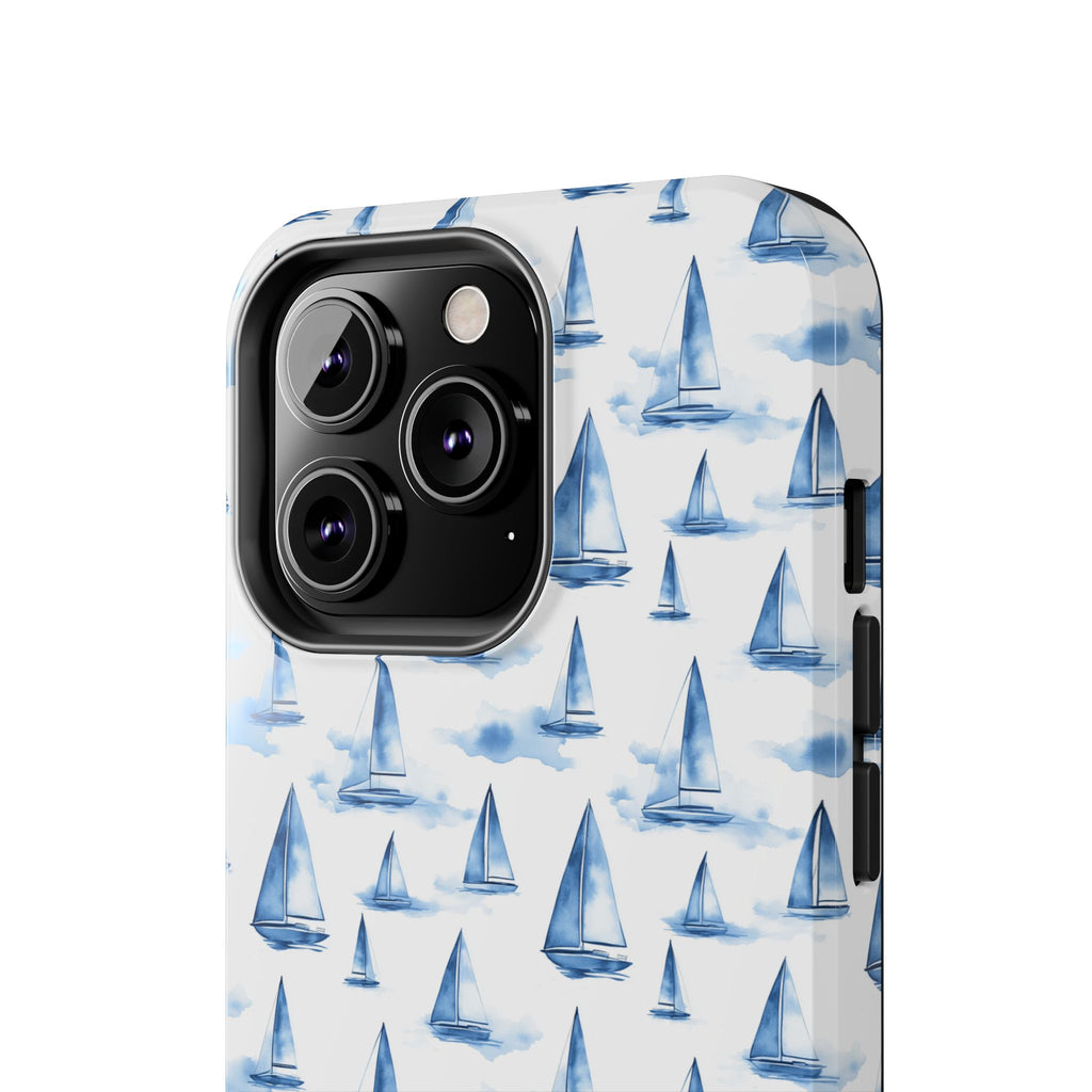 Blue Sailboat Phone Case - Nautical Tough Cover, Summer Gift, Ocean Lover Accessory, Unique Phone Protection, Beach Vibes