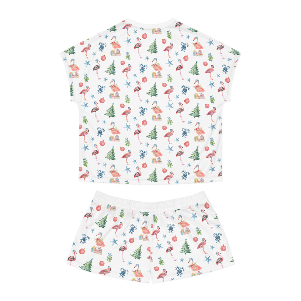 Christmas Flamingo Print Pajama Set, Relaxed Women's Sleepwear, Summer Nights, Gift for Her, Flamingo Pattern, Cozy Loungewear