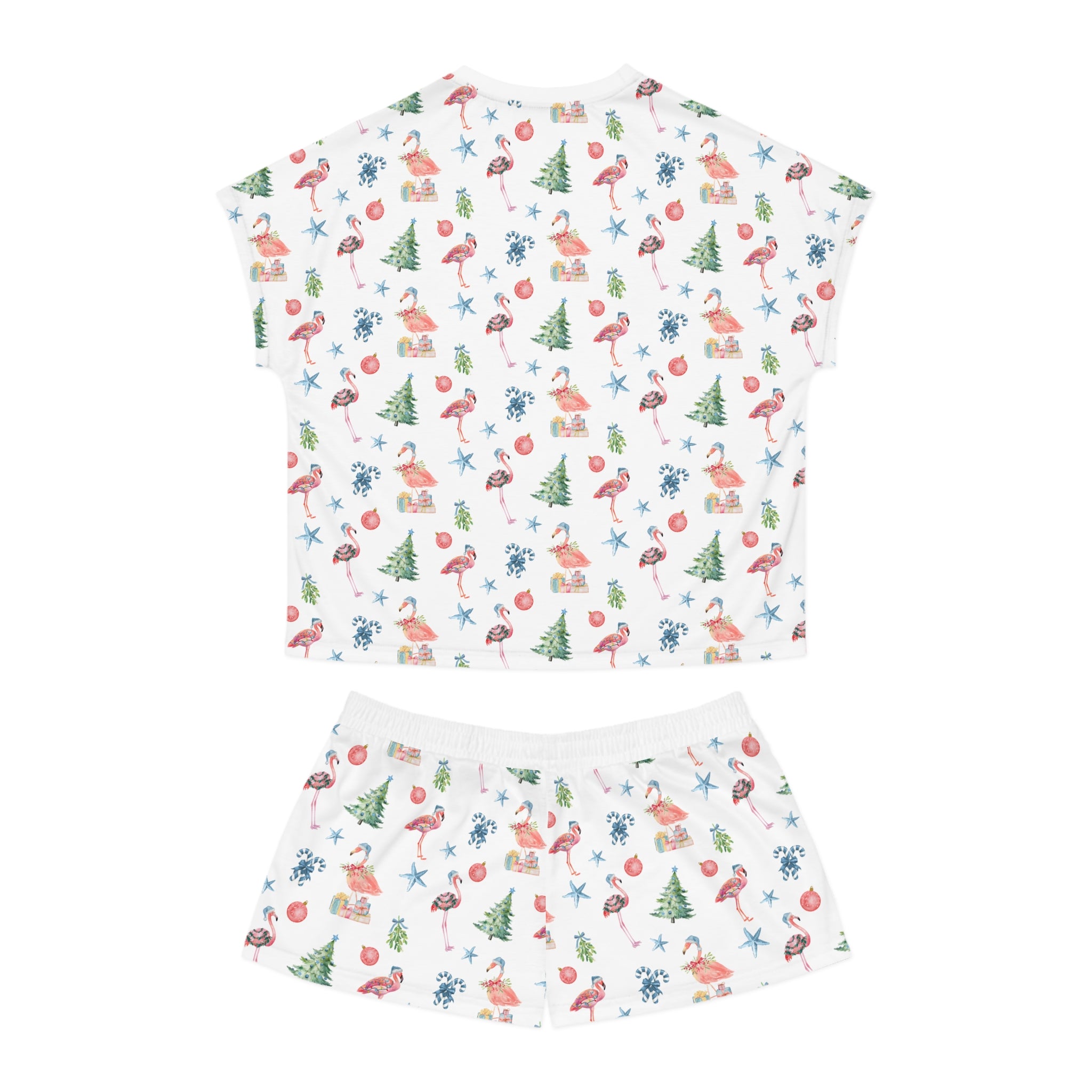 Christmas Flamingo Print Pajama Set, Relaxed Women's Sleepwear, Summer Nights, Gift for Her, Flamingo Pattern, Cozy Loungewear