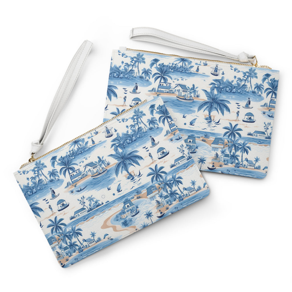 Tropical Blue Vegan Leather Clutch Bag - Beach Vibes, Travel Accessory, Summer Essentials, Gift for Her, Stylish Pouch