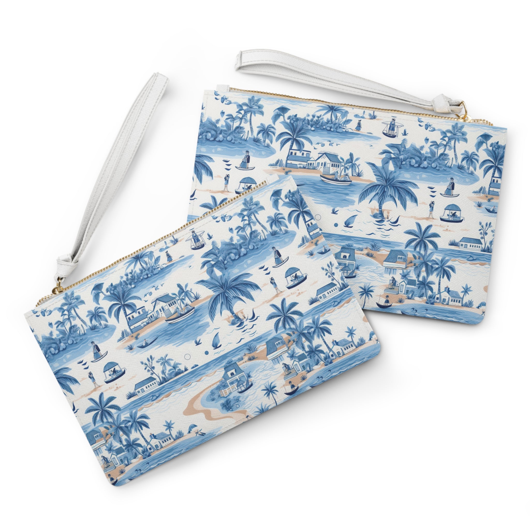 Tropical Blue Vegan Leather Clutch Bag - Beach Vibes, Travel Accessory, Summer Essentials, Gift for Her, Stylish Pouch