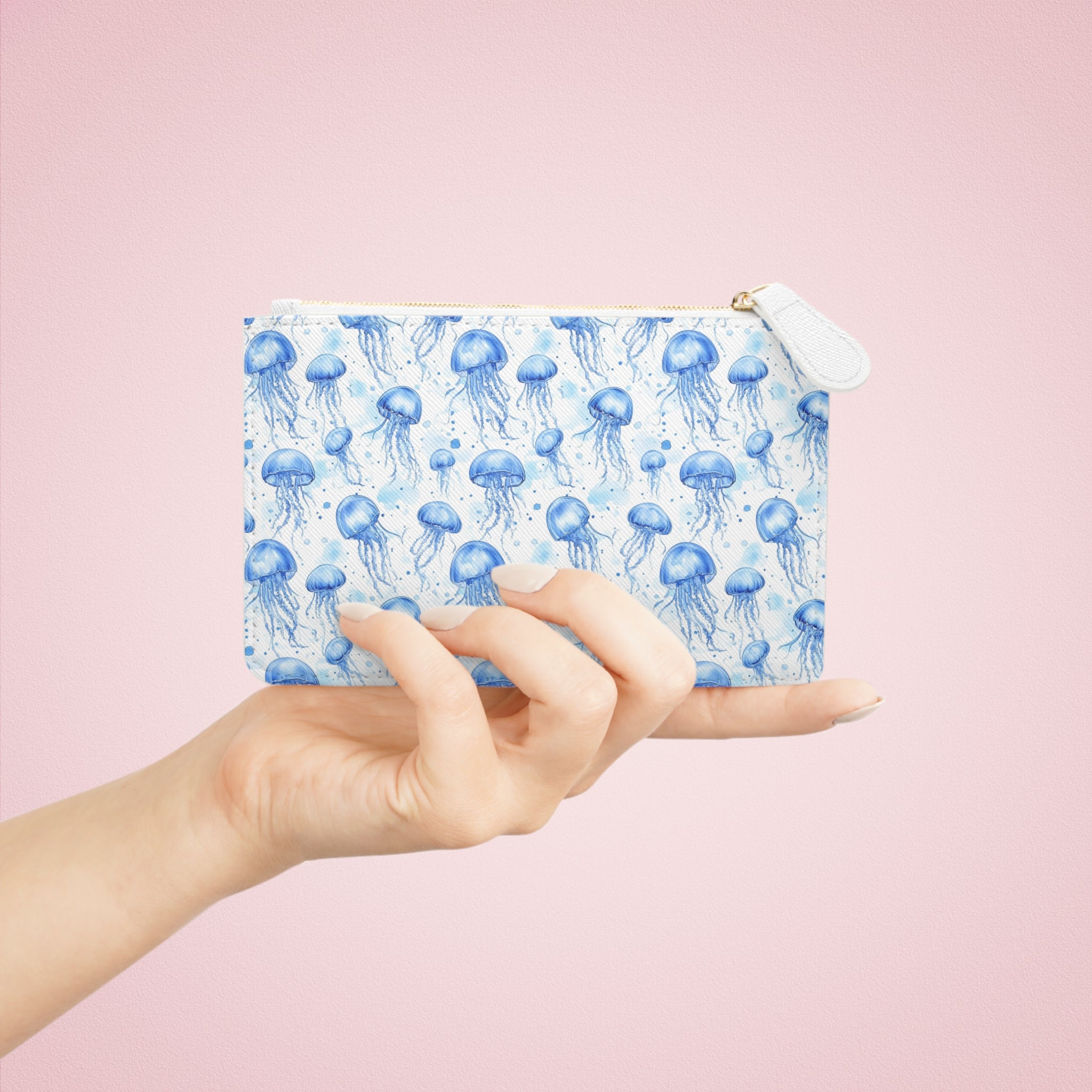 Blue Jellyfish Mini Vegan Leather Clutch Bag, Nautical Purse, Jellyfish Makeup Pouch, Beach Day Clutch, Summer Accessory, Cute Gift Idea