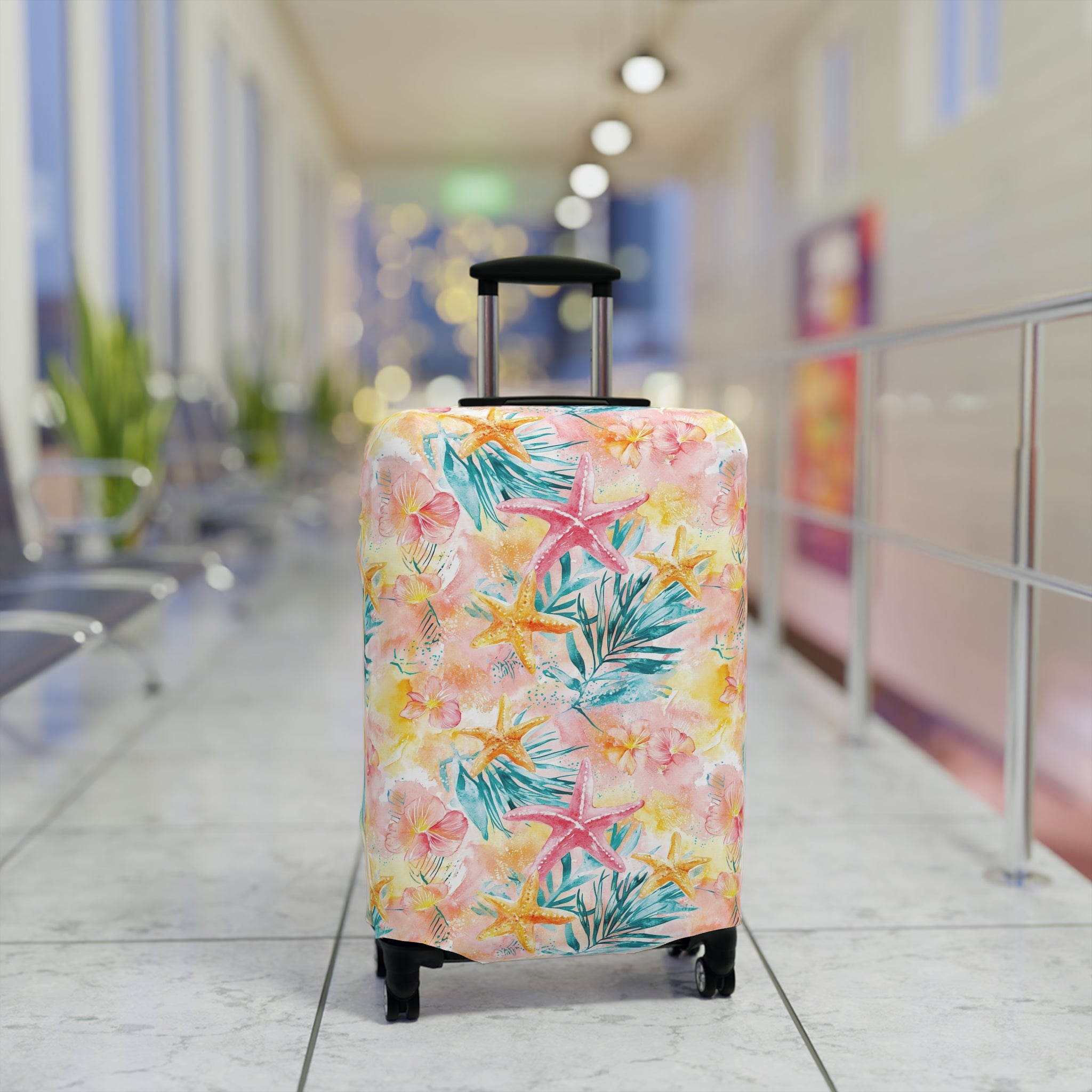 Pink Tropical Starfish- Luggage Cover - Colorful Travel Accessory for Vacation, Beach & Adventure Lovers, Air Travel Gear, Personalized Gift