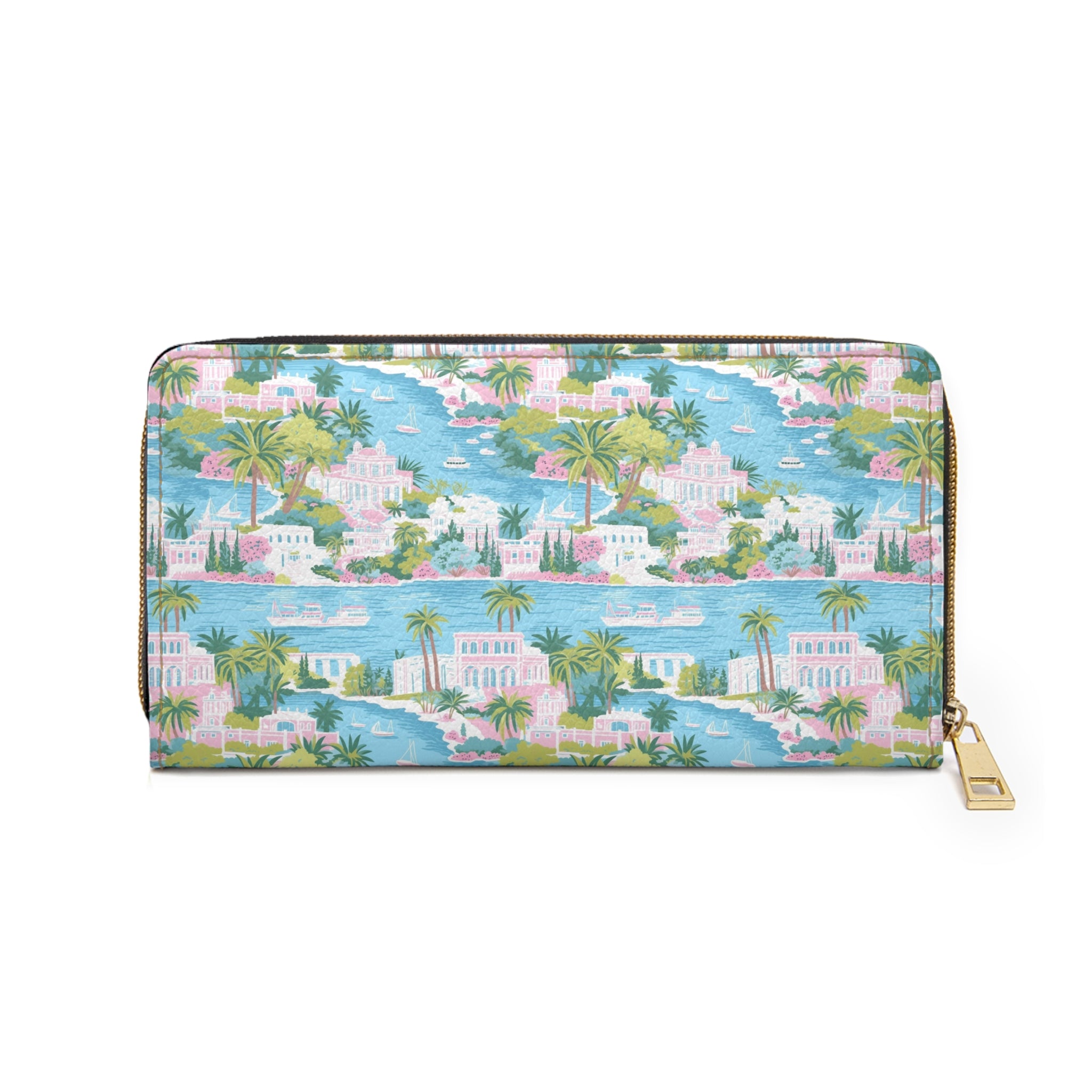 Greek Island Vegan Leather Wallet, Tropical Zipper Wallet, Summer Accessory, Travel Wallet, Gift for Her, Cute Clutch, Beach Vacation Essential
