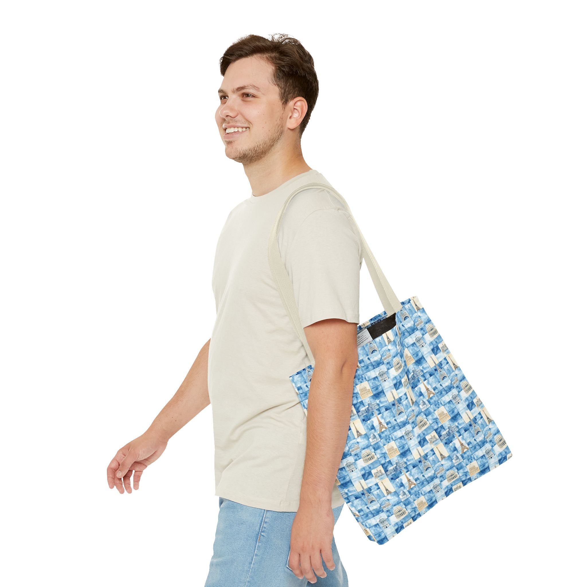 Europe- Chic Tote Bag with Blue Pattern, Stylish Shopping Tote, Beach Bag, Eco-Friendly Tote, Perfect Gift for Her