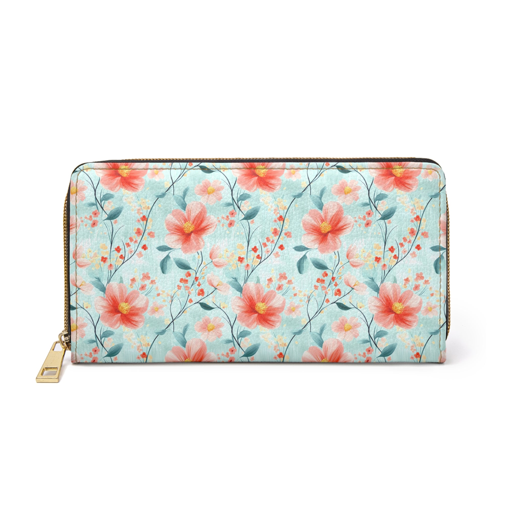 Teal Daisy Vegan Leather Wallet, Floral Zipper Wallet | Spring Accessory, Gift Idea for Her, Trendy Purse, Everyday Use, Elegant Floral Design