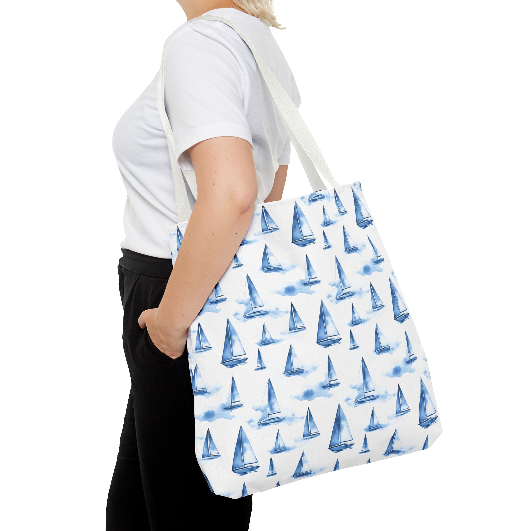 Blue Sail Boat - Nautical Tote Bag, Sailboat Shopping Bag, Beach Tote, Gift for Sailors, Vacation Accessory, Summer Bag