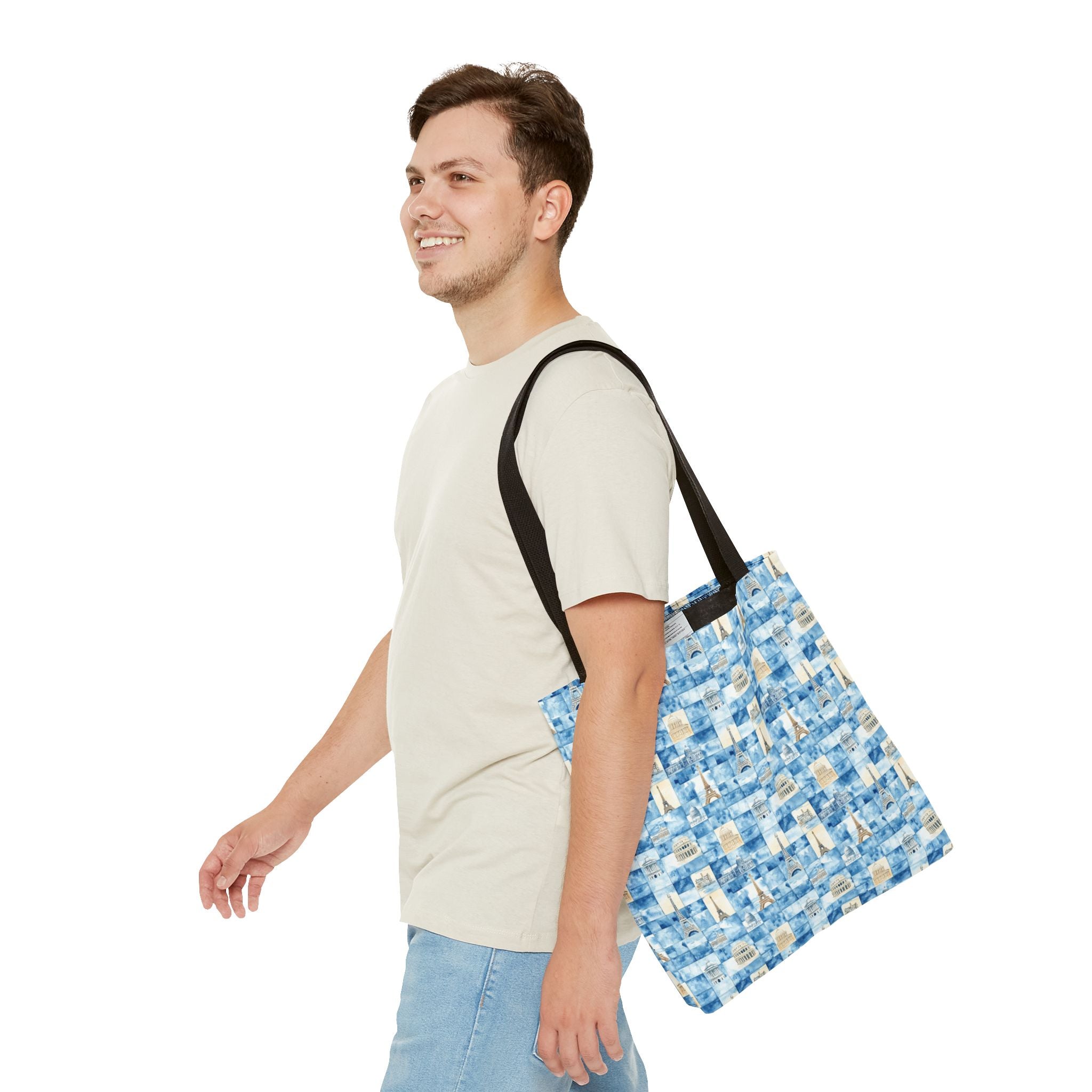 Europe- Chic Tote Bag with Blue Pattern, Stylish Shopping Tote, Beach Bag, Eco-Friendly Tote, Perfect Gift for Her