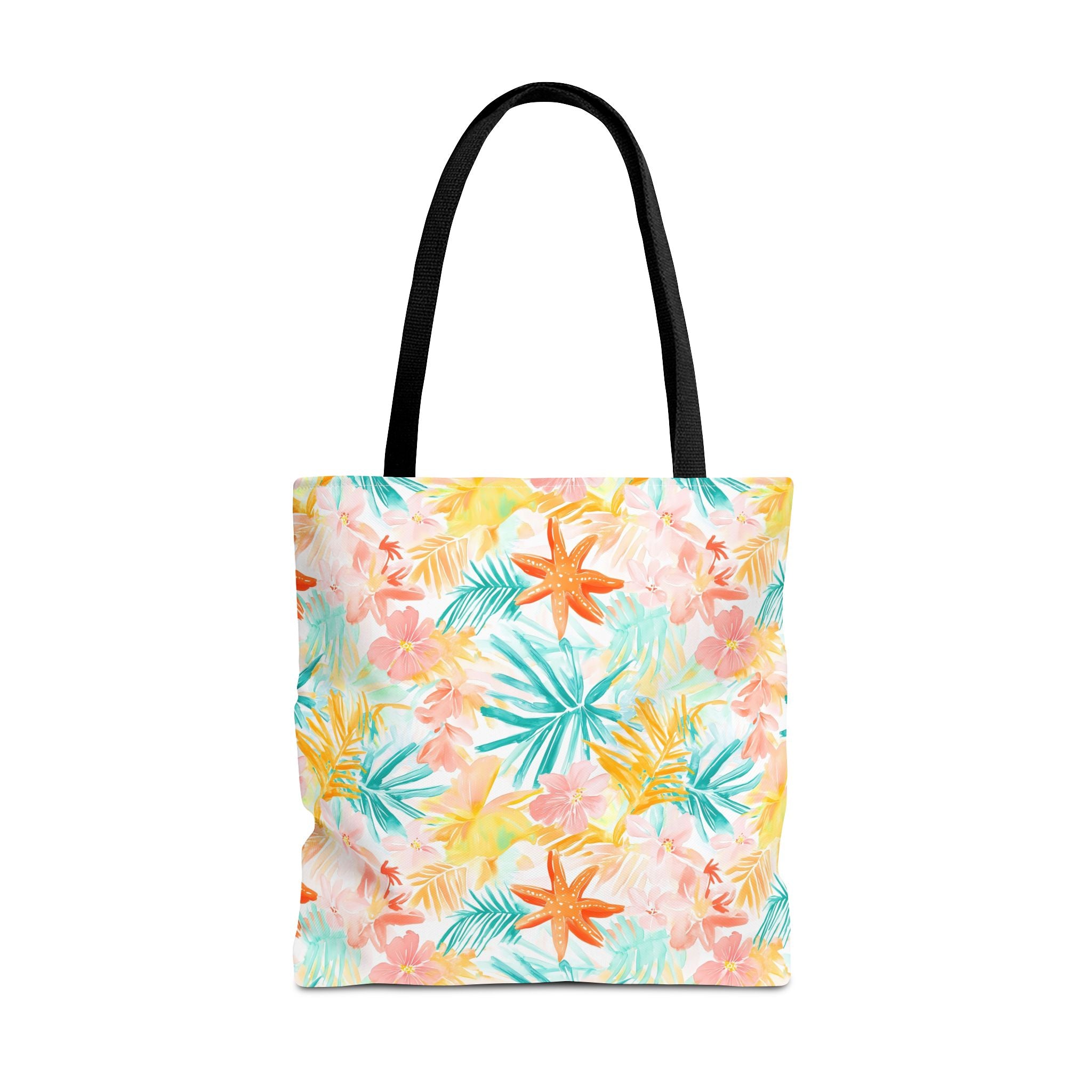 Tropical Starfish- Floral Tote Bag, Summer Beach Bag, Eco-Friendly Shopping Tote, Reusable Grocery Bag, Gift for Her