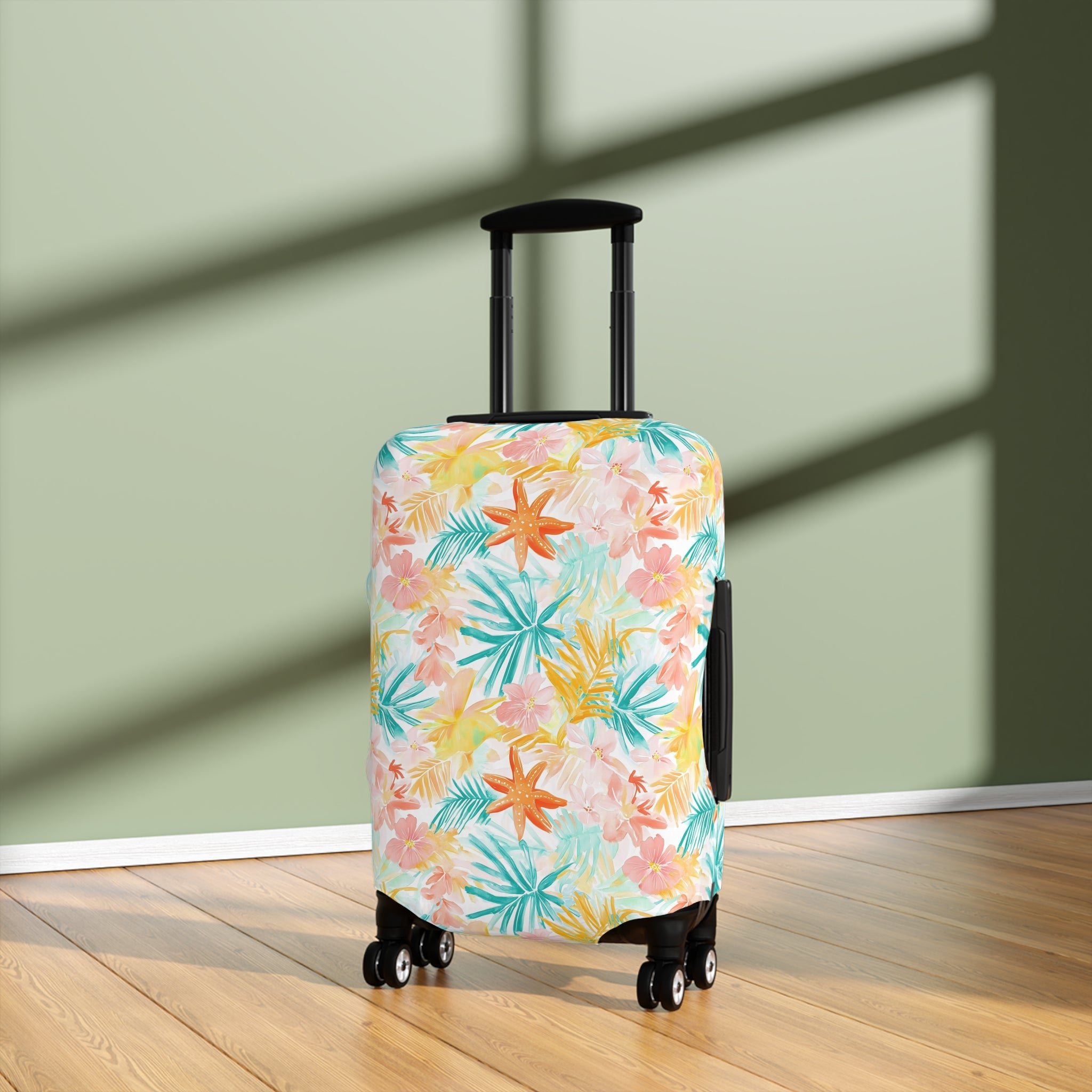 Tropical Starfish - Luggage Cover with Floral Design | Travel Accessory for Vacation | Personalized Suitcase Protector, Beach Gift, Unique Travel Gear