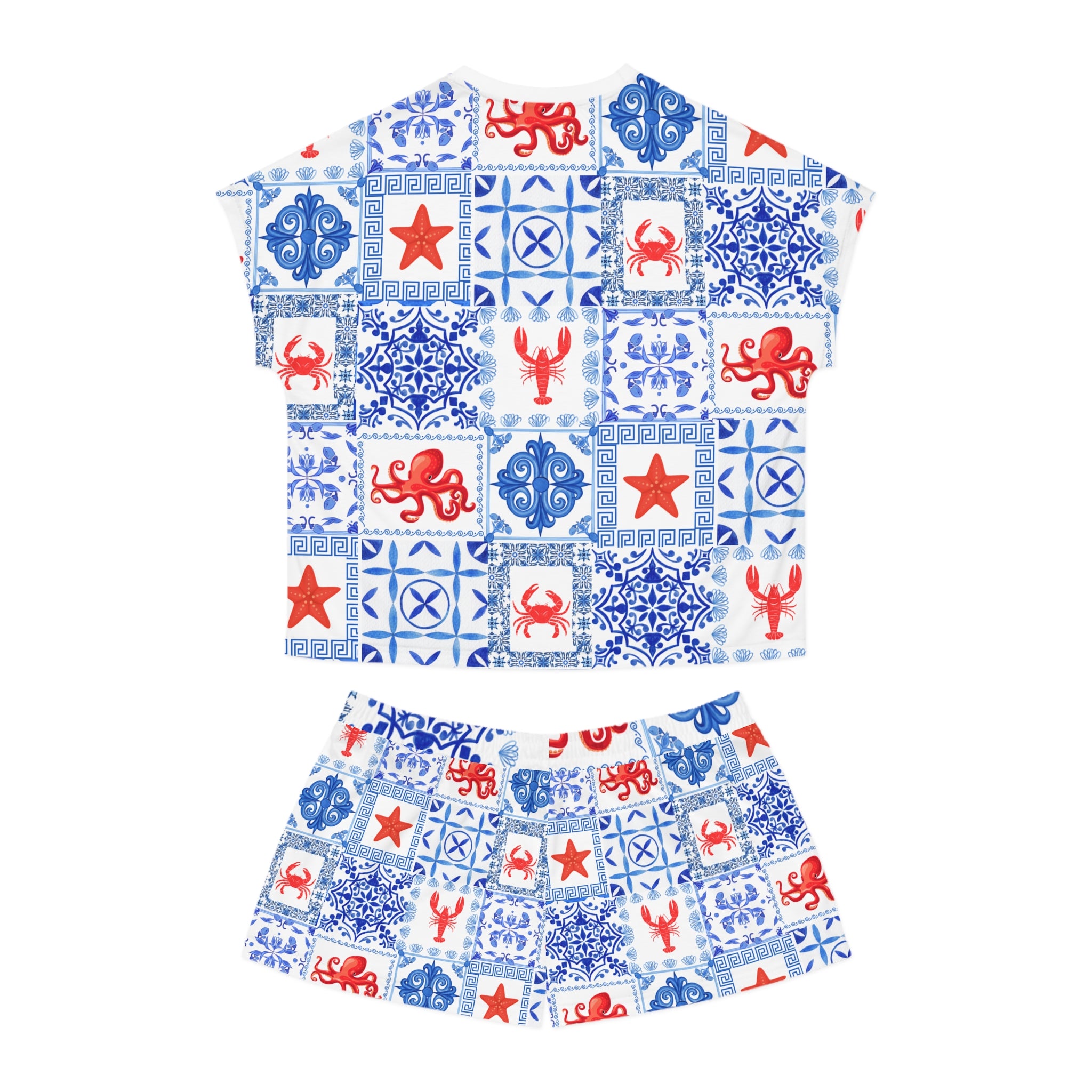 Geek Sea- Nautical Women's Pajama Set, Short Sleepwear, Lounge Outfit, Ocean-Themed PJs, Mermaid Gift, Relaxation Ensemble, Coastal Style
