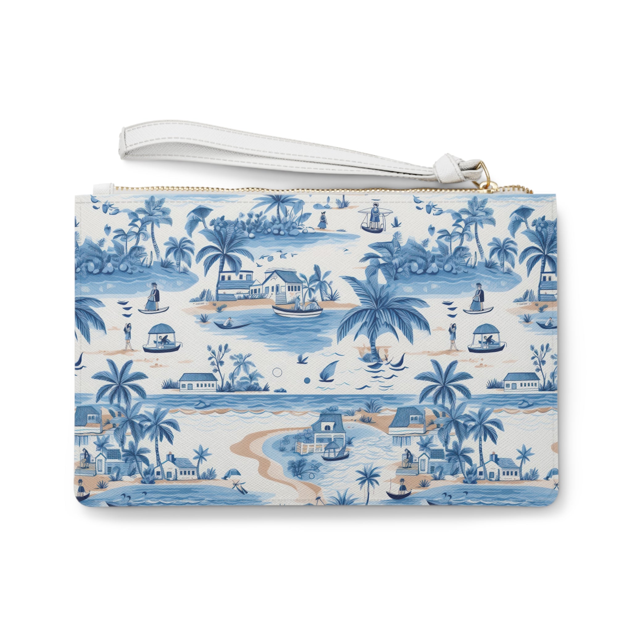 Tropical Blue Vegan Leather Clutch Bag - Beach Vibes, Travel Accessory, Summer Essentials, Gift for Her, Stylish Pouch