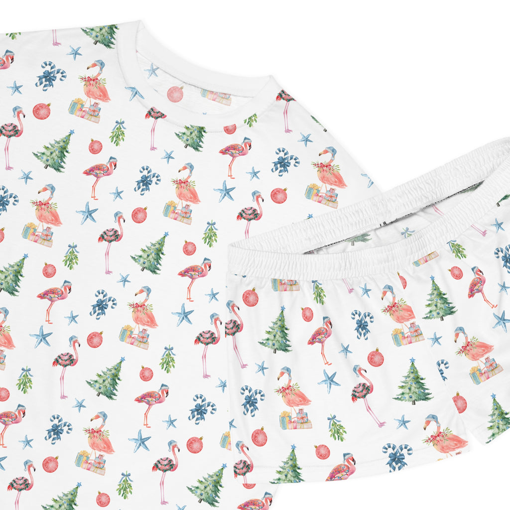 Christmas Flamingo Print Pajama Set, Relaxed Women's Sleepwear, Summer Nights, Gift for Her, Flamingo Pattern, Cozy Loungewear