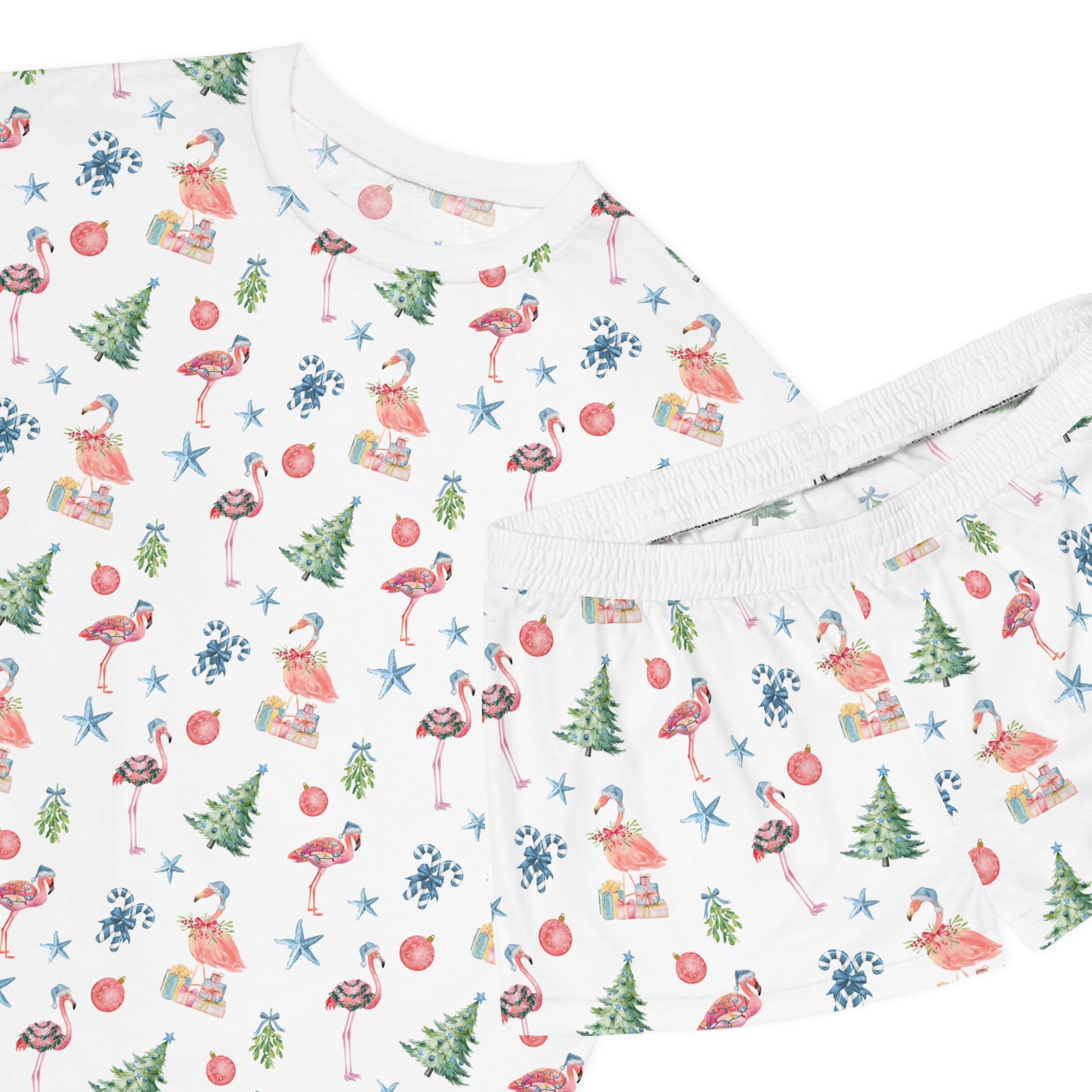 Christmas Flamingo Print Pajama Set, Relaxed Women's Sleepwear, Summer Nights, Gift for Her, Flamingo Pattern, Cozy Loungewear