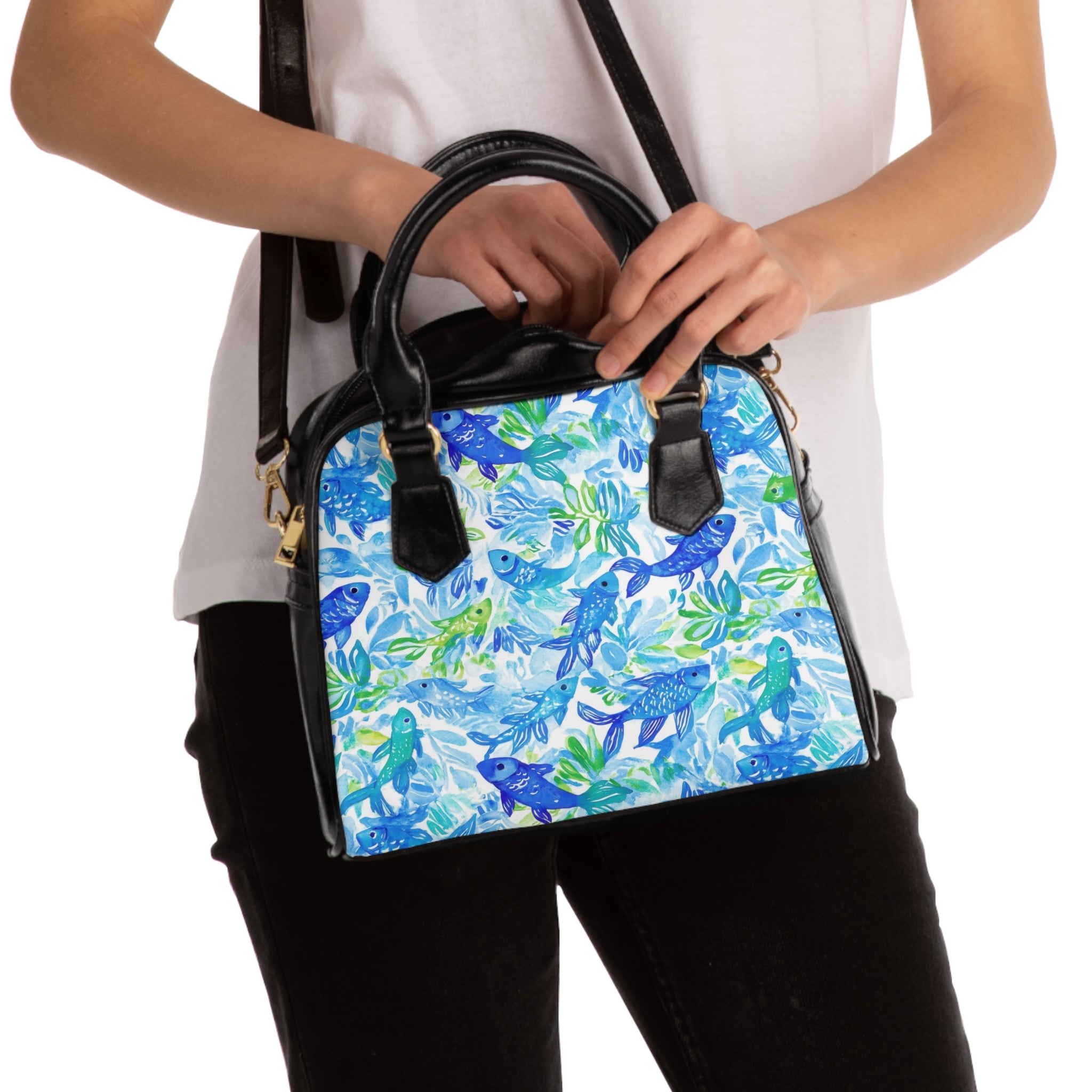 Vibrant Fish- Aquatic Print Shoulder Handbag - Trendy Tote with Fish Design, Stylish Purse for Beach Days, Summer Events, Gifts for Her