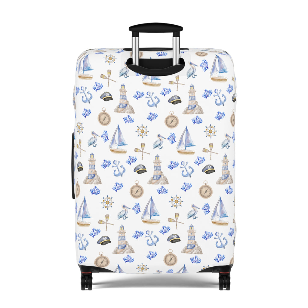 Sail Away - Nautical Luggage Cover, Travel Accessory, Beach Vacation Gear, Suitcase Protector, Gift for Travelers, Sailor Theme