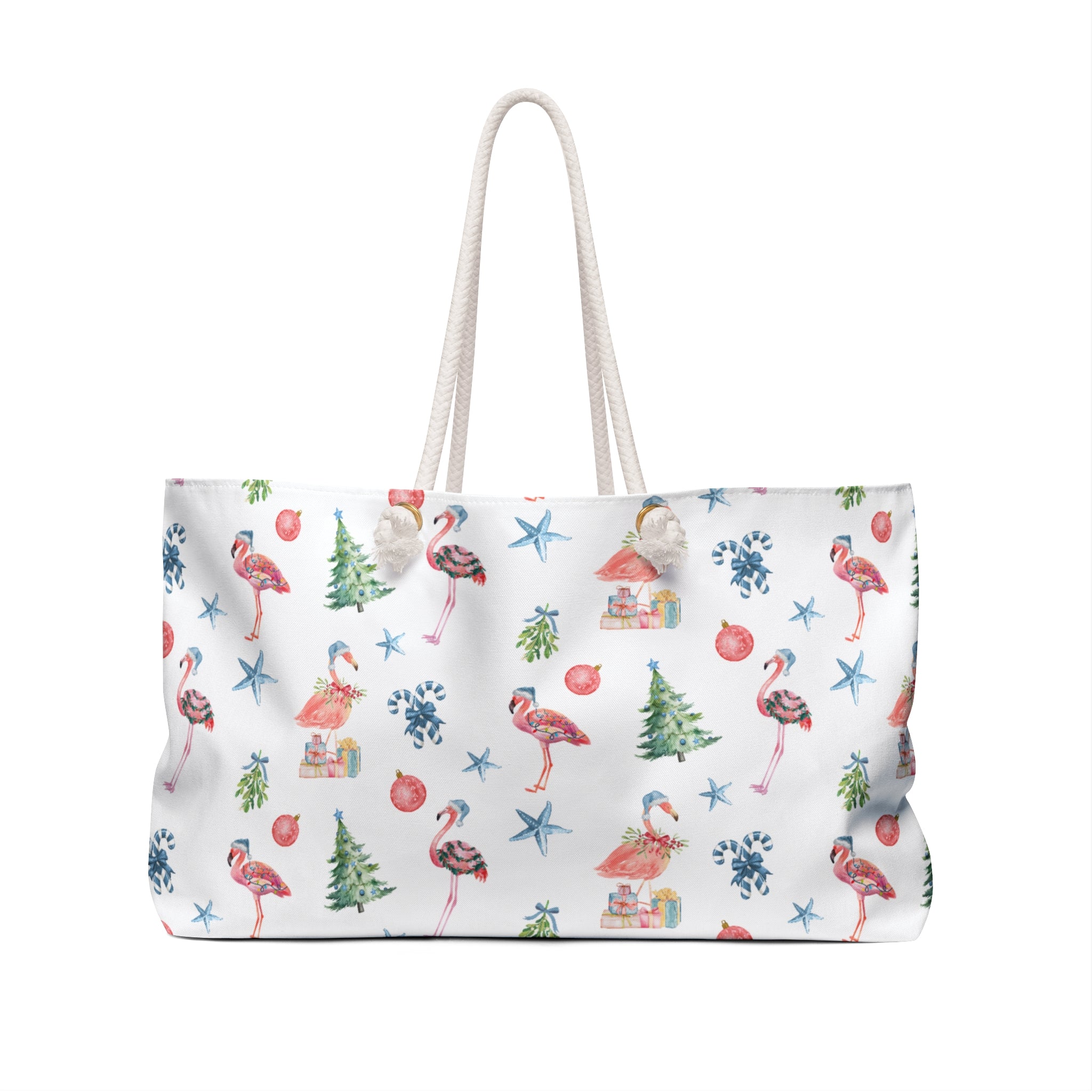 Christmas Flamingo Weekender Bag, Travel Tote, Beach Bag, Holiday Gift, Weekend Getaway