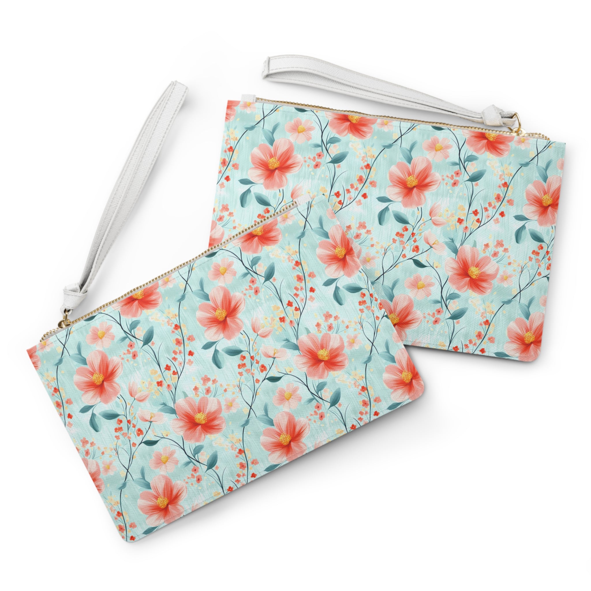 Teal Daisy Vegan Leather Clutch Bag - Stylish Pouch, Makeup Organizer, Evening Bag, Gift for Her, Bridesmaid Accessory