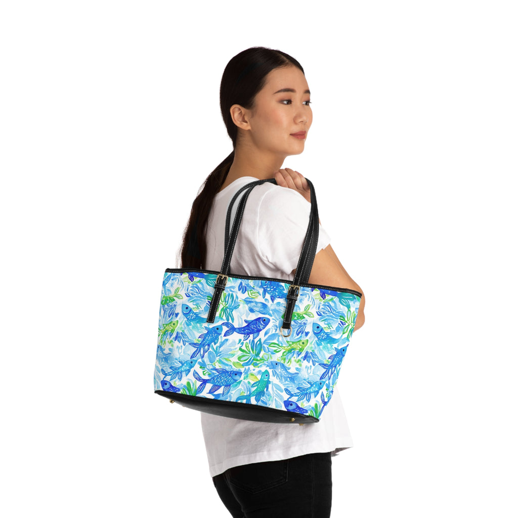 Vibrant Fish- Pattern PU Leather Shoulder Bag, Stylish Tote, Fashion Accessory, Mom Gift, Summer Bag, Beach Ready