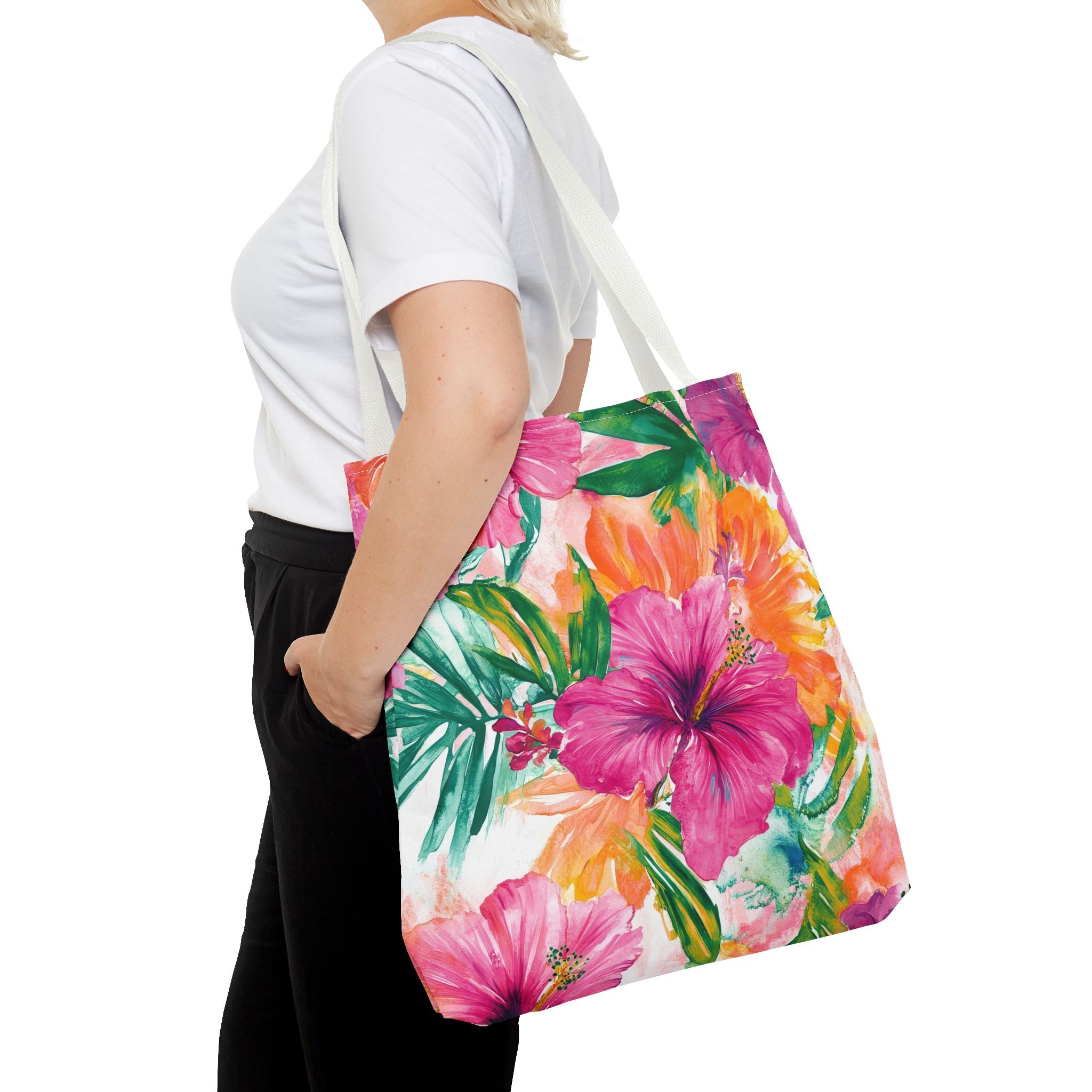 Pink Torpical Floral Tote Bag | Perfect for Beach Days, Shopping, or Gifts | Eco-Friendly, Lightweight, Summer Vibes, Travel Essential