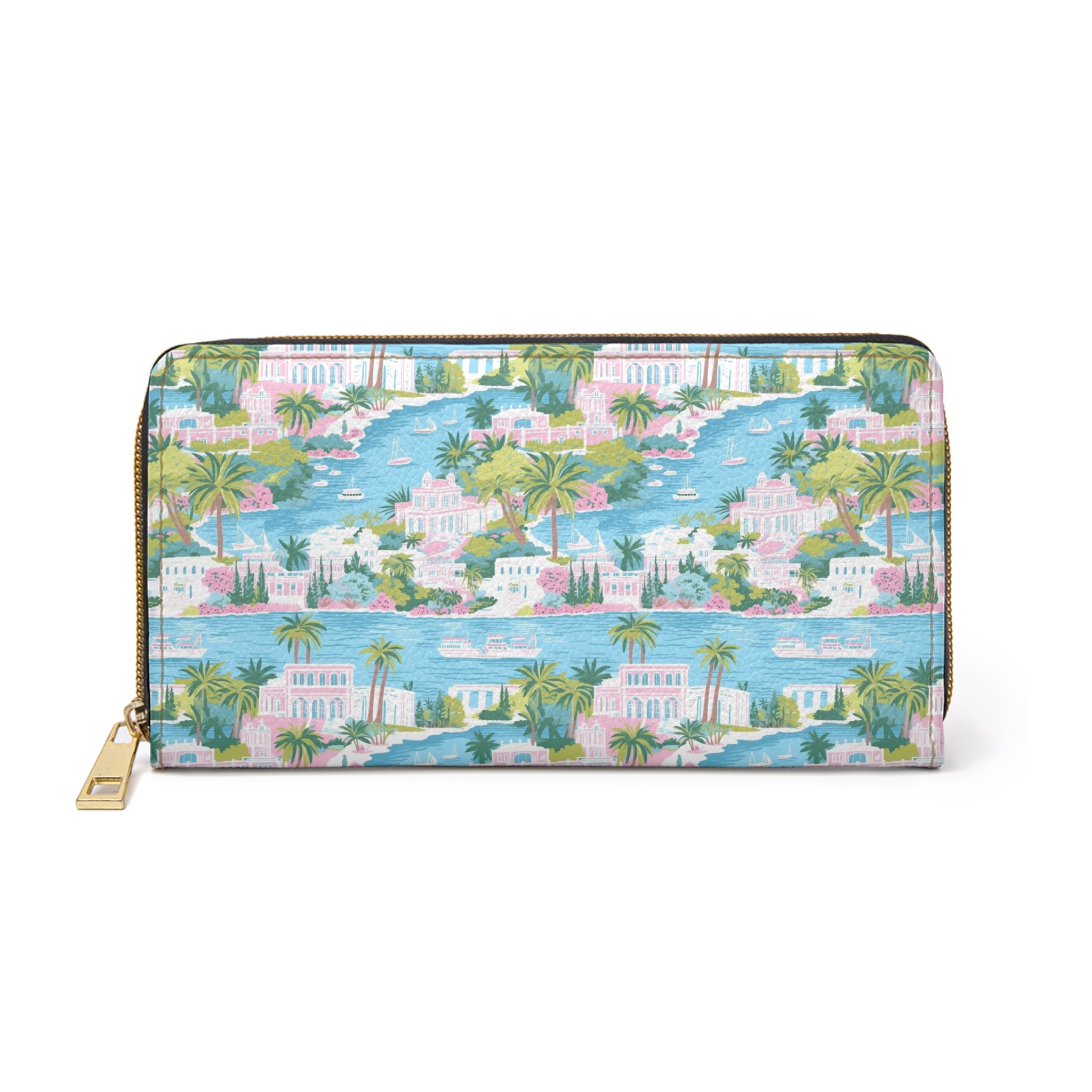 Greek Island Vegan Leather Wallet, Tropical Zipper Wallet, Summer Accessory, Travel Wallet, Gift for Her, Cute Clutch, Beach Vacation Essential