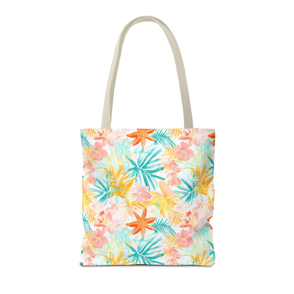 Tropical Starfish- Floral Tote Bag, Summer Beach Bag, Eco-Friendly Shopping Tote, Reusable Grocery Bag, Gift for Her