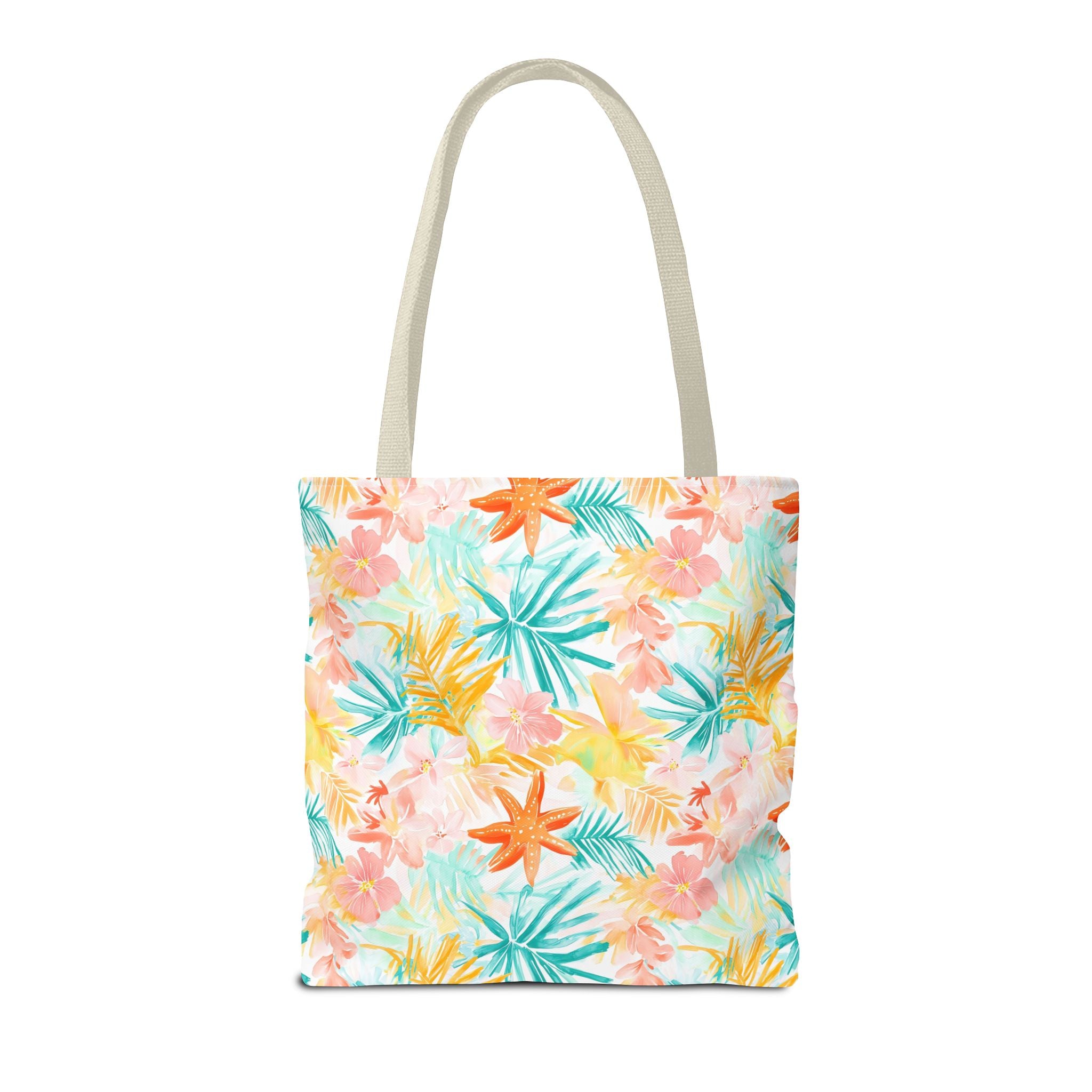 Tropical Starfish- Floral Tote Bag, Summer Beach Bag, Eco-Friendly Shopping Tote, Reusable Grocery Bag, Gift for Her