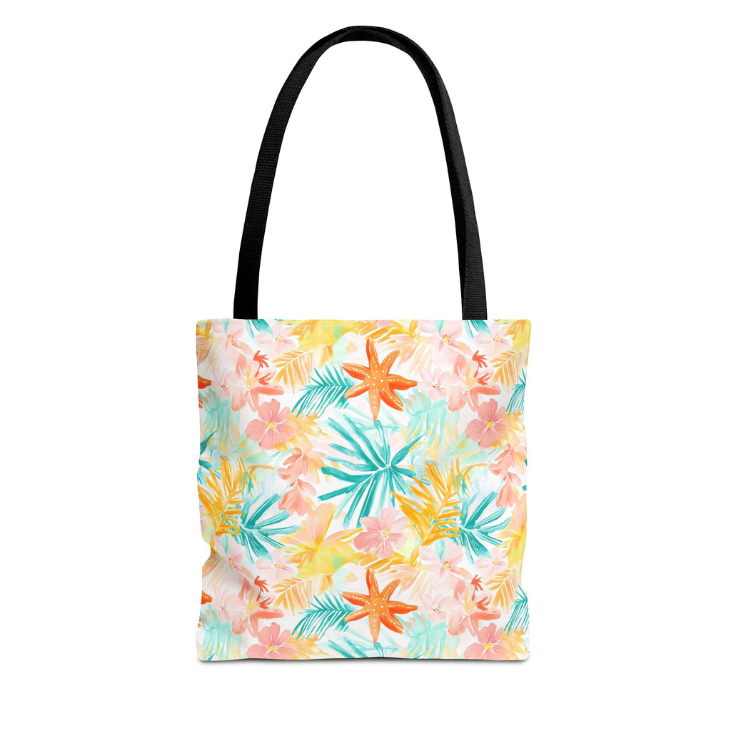 Tropical Starfish- Floral Tote Bag, Summer Beach Bag, Eco-Friendly Shopping Tote, Reusable Grocery Bag, Gift for Her