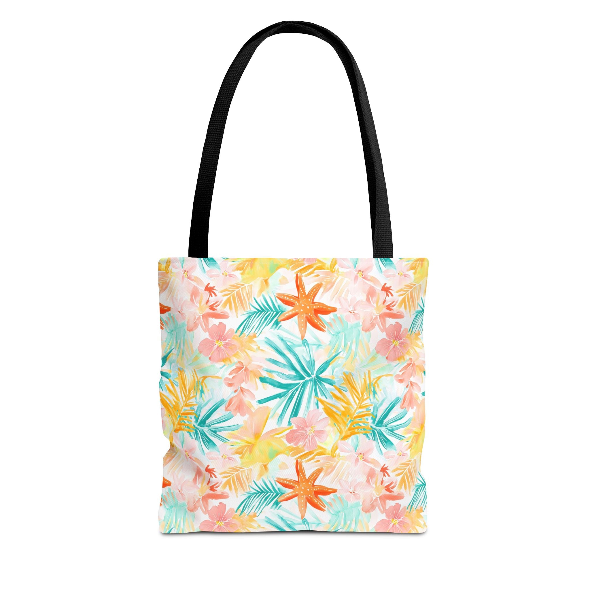 Tropical Starfish- Floral Tote Bag, Summer Beach Bag, Eco-Friendly Shopping Tote, Reusable Grocery Bag, Gift for Her